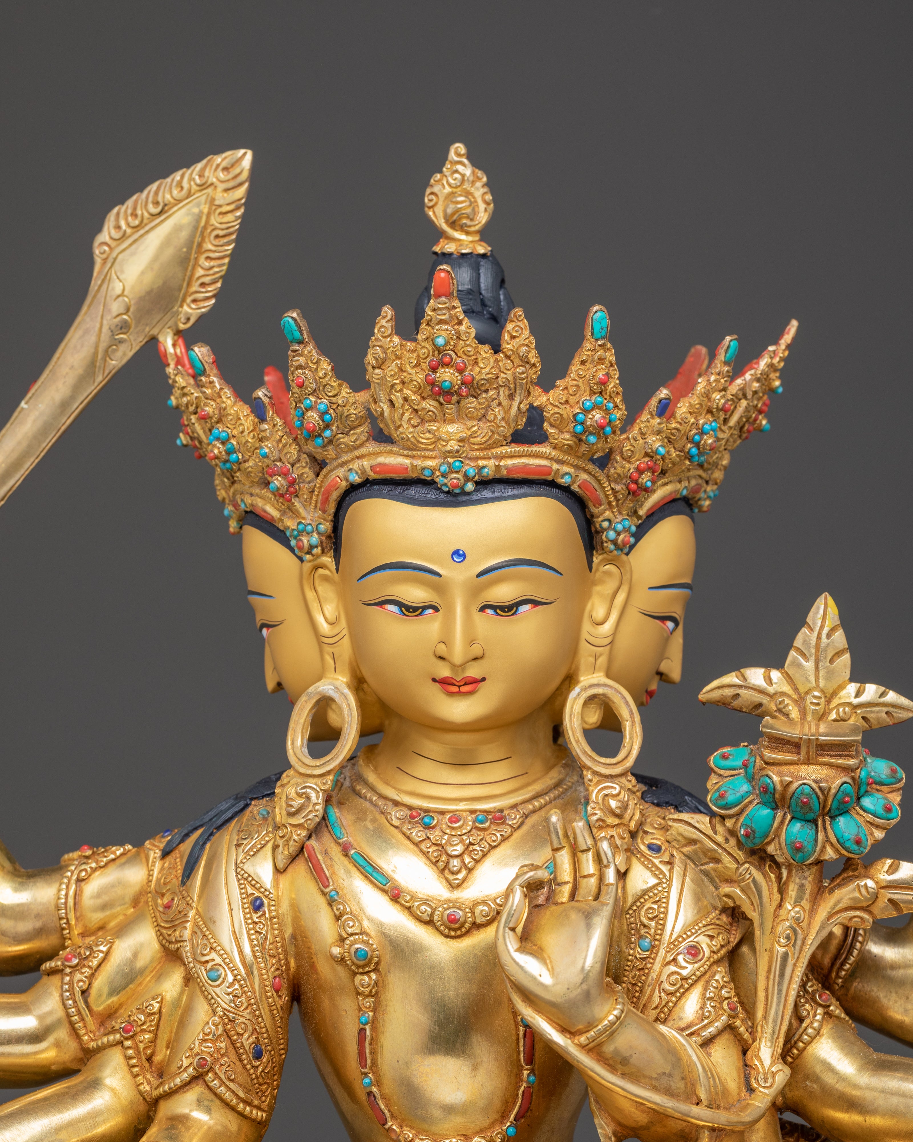 Handcrafted Statue of Wisdom Icon Maha Manjushri | Gold Gilded Copper Sculpture