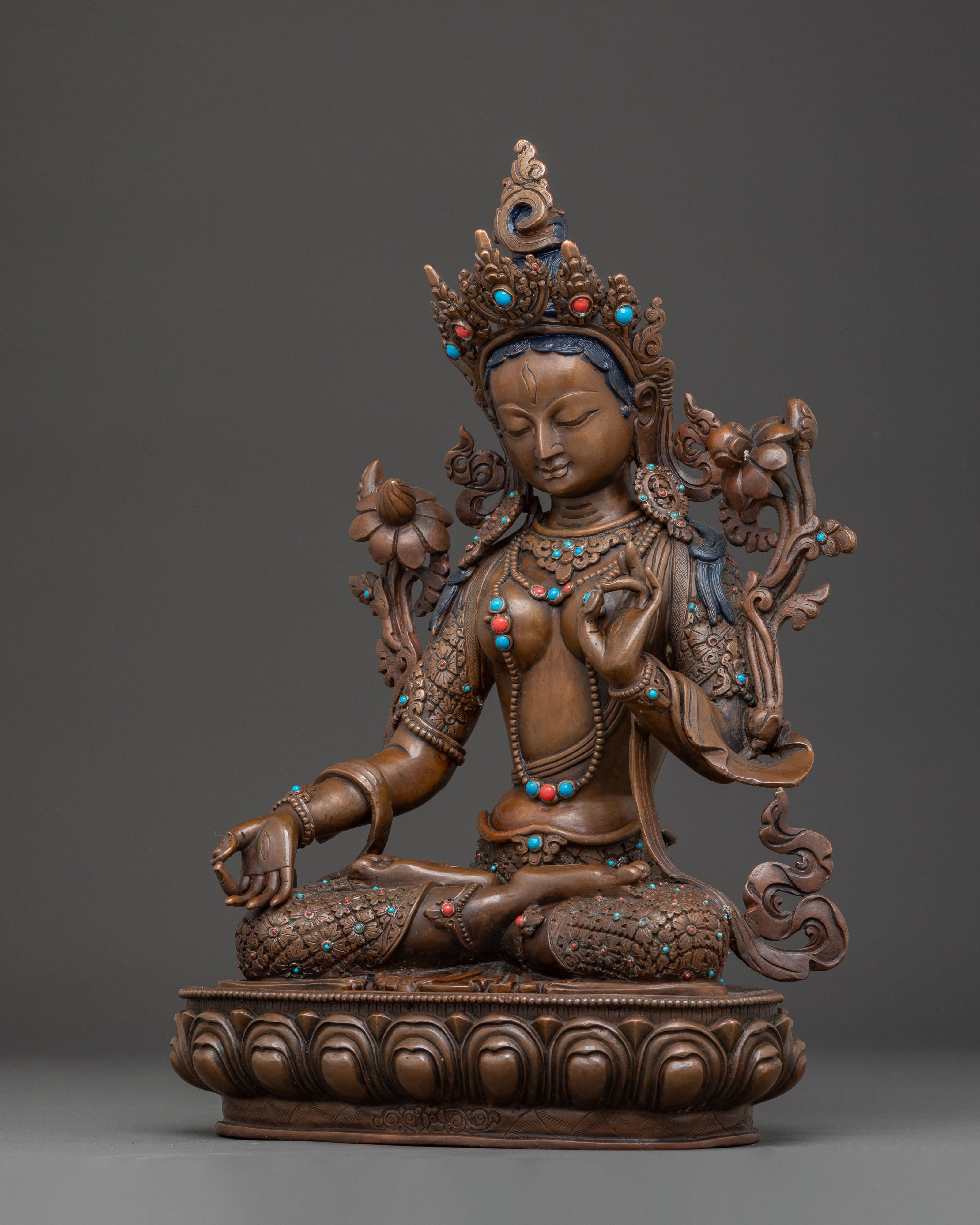 Oxidized Sculpture of Female Bodhisattva White Tara | Divine Protector