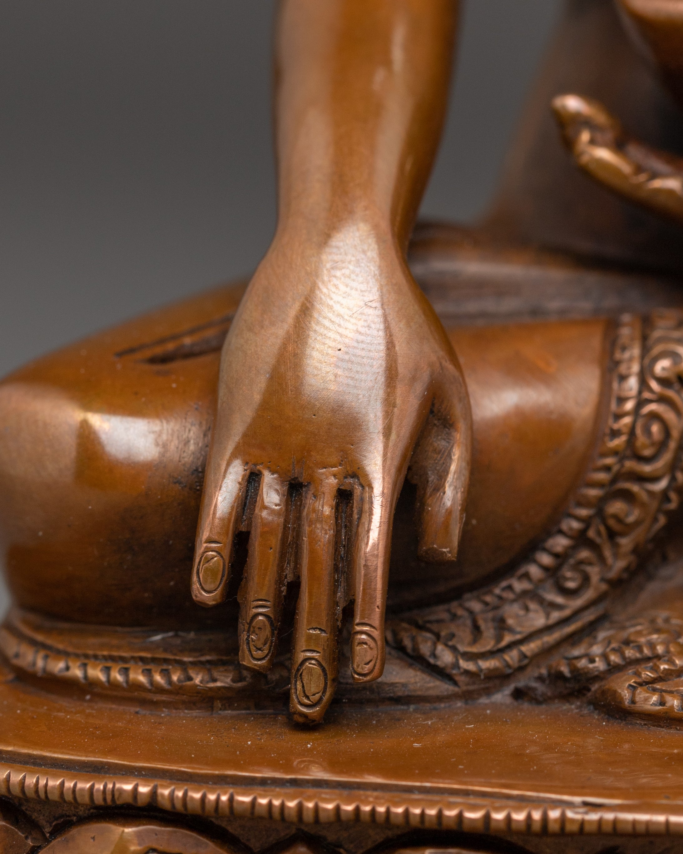 Handcrafted Oxidized Copper Statue of Wisdom Icon Shakyamuni Buddha