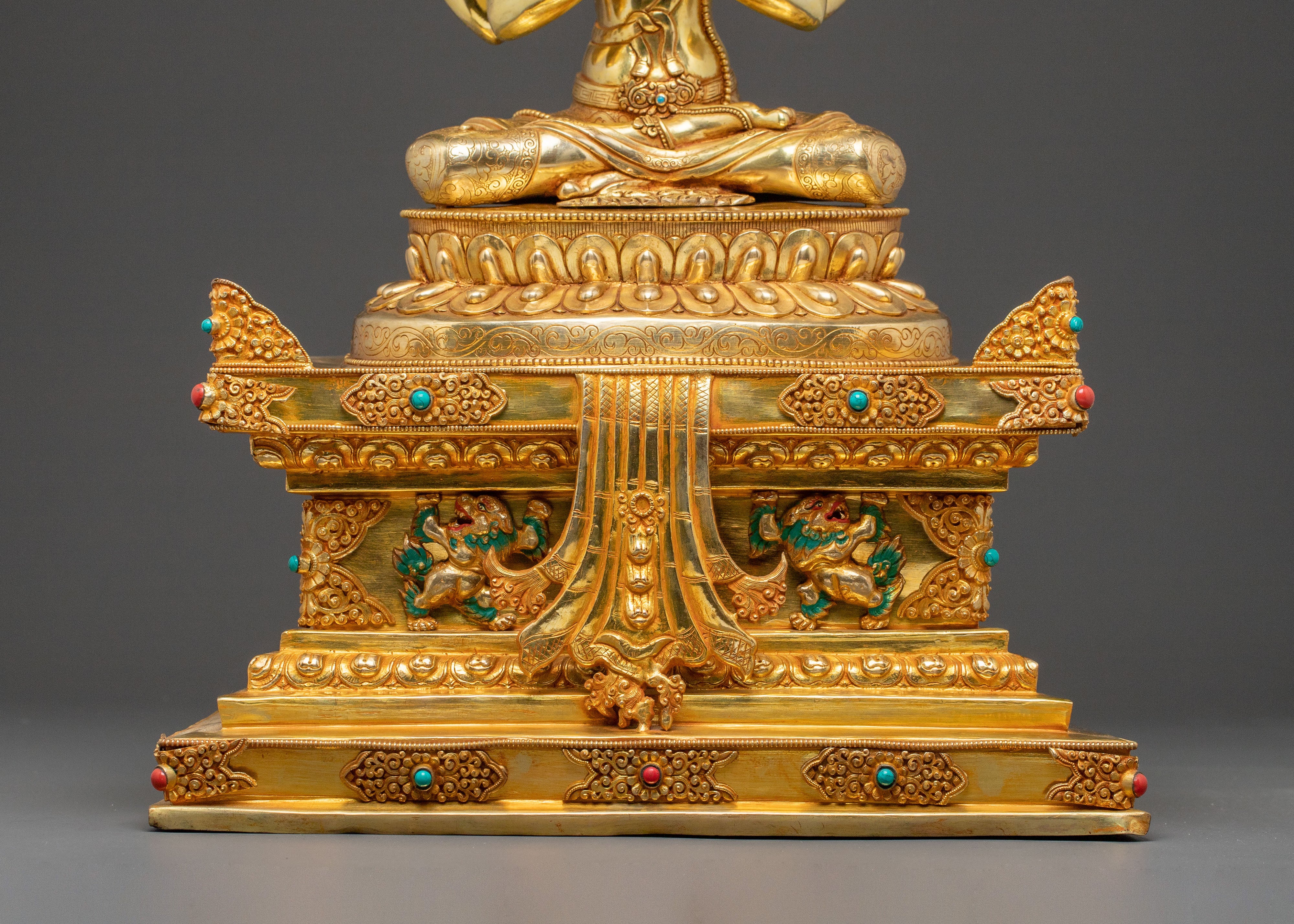 Sacred Statue of Chenrezig on Throne - Handcrafted Sacred Figure