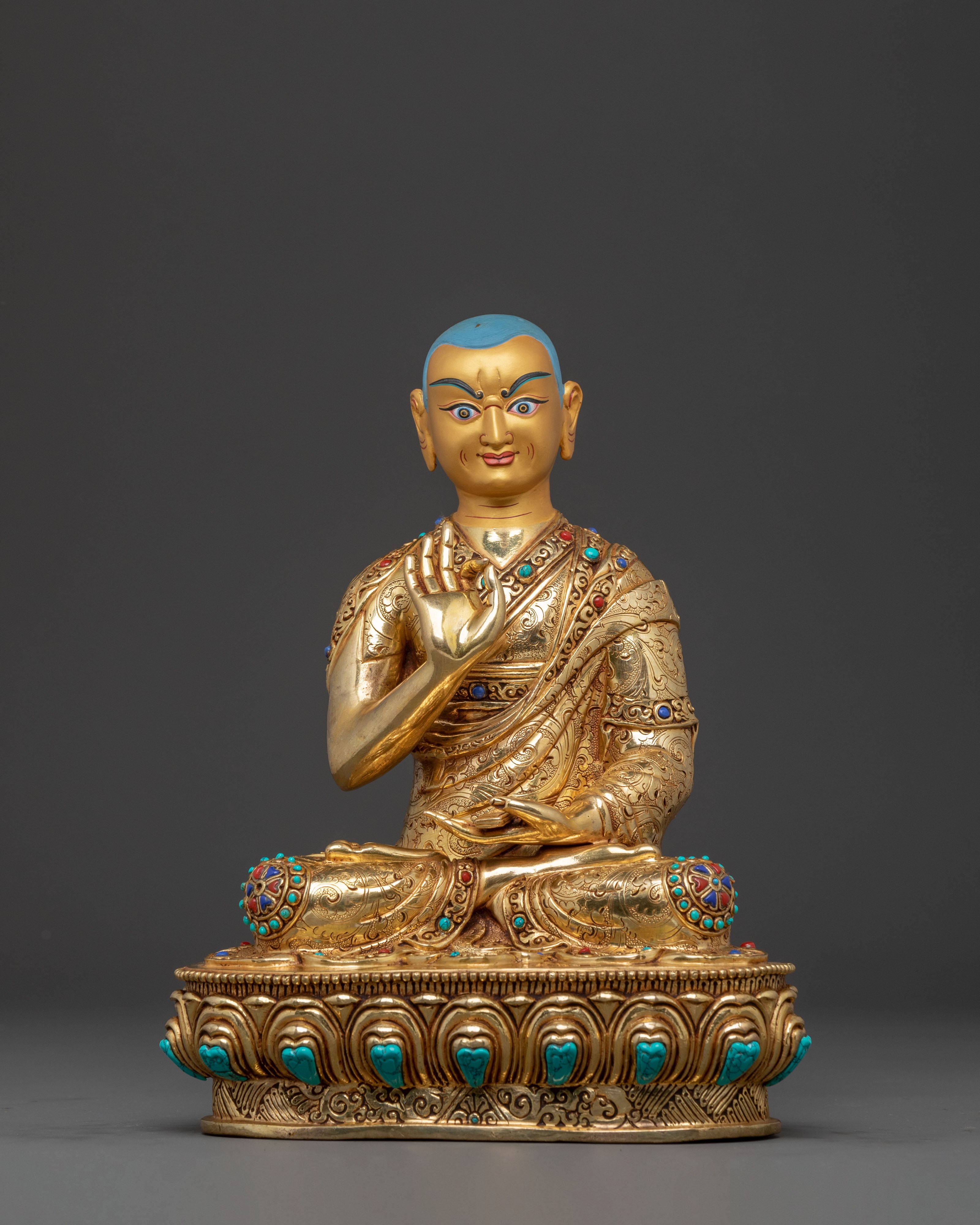 Tsongkhapa 24K Gold Gilded Statue Set for Altar