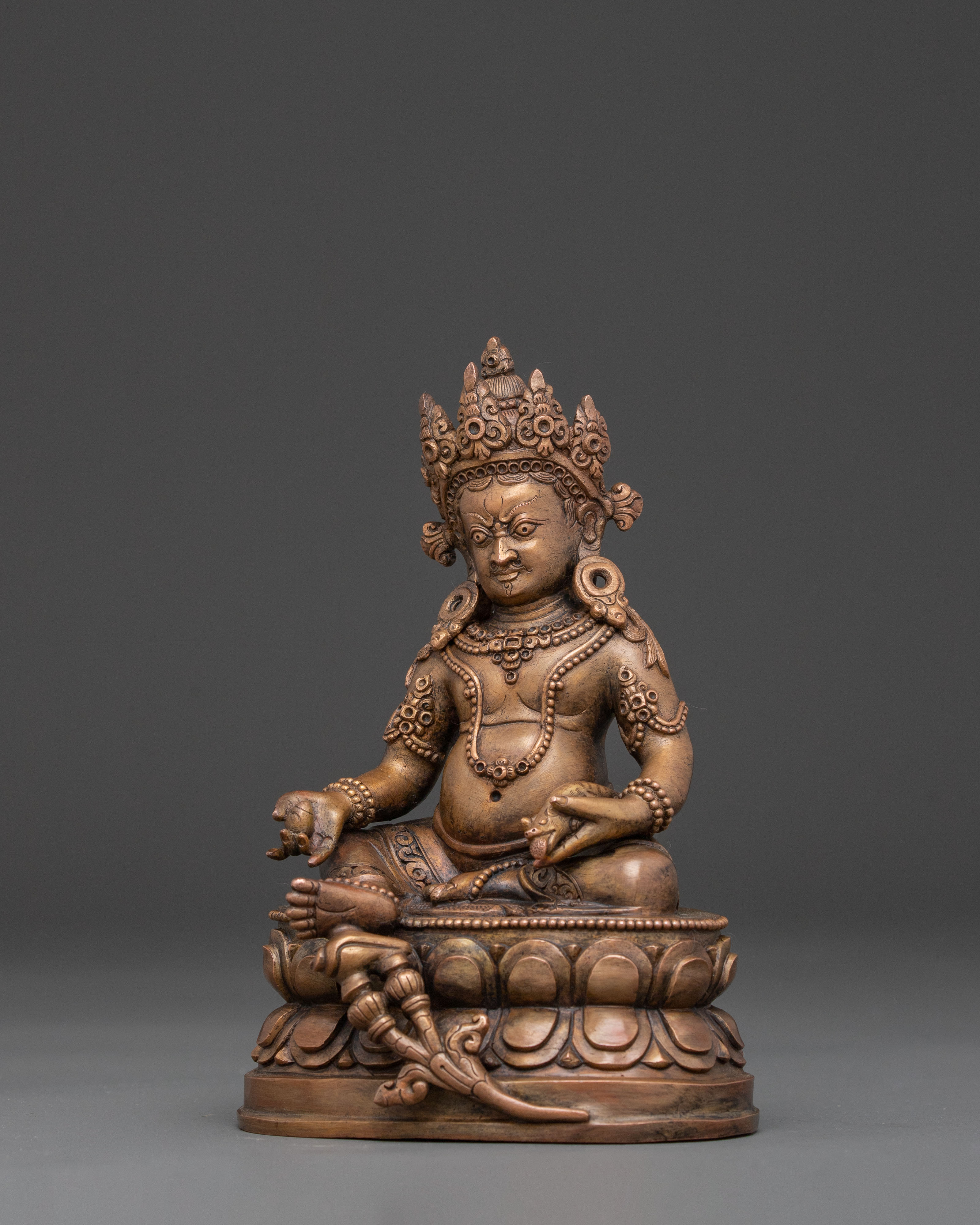 Traditional Buddhist Deity Dzambhala Copper Statue | Guardian of Wealth