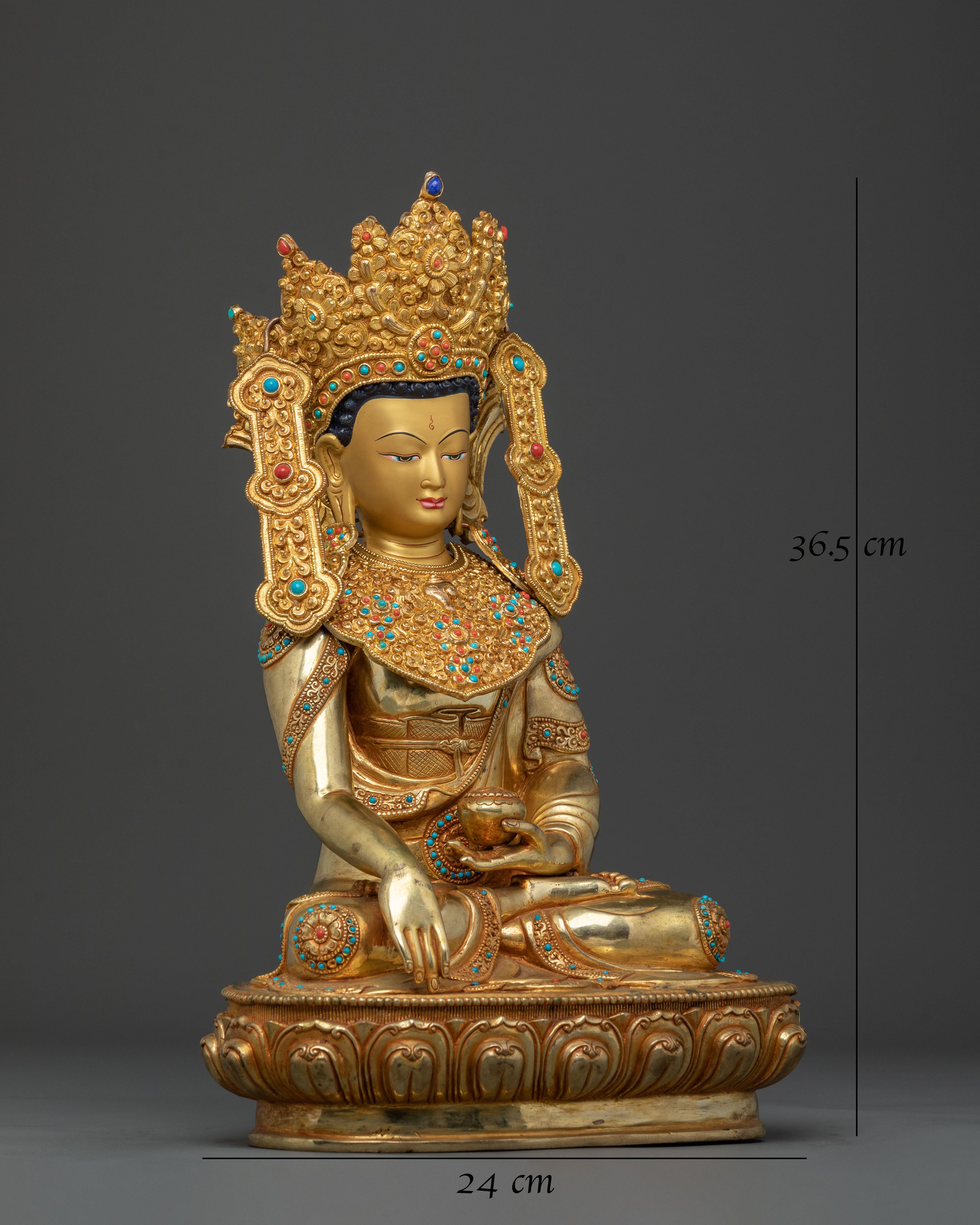 Buddhist Crown Shakyamuni Statue | 24k Gold Glided