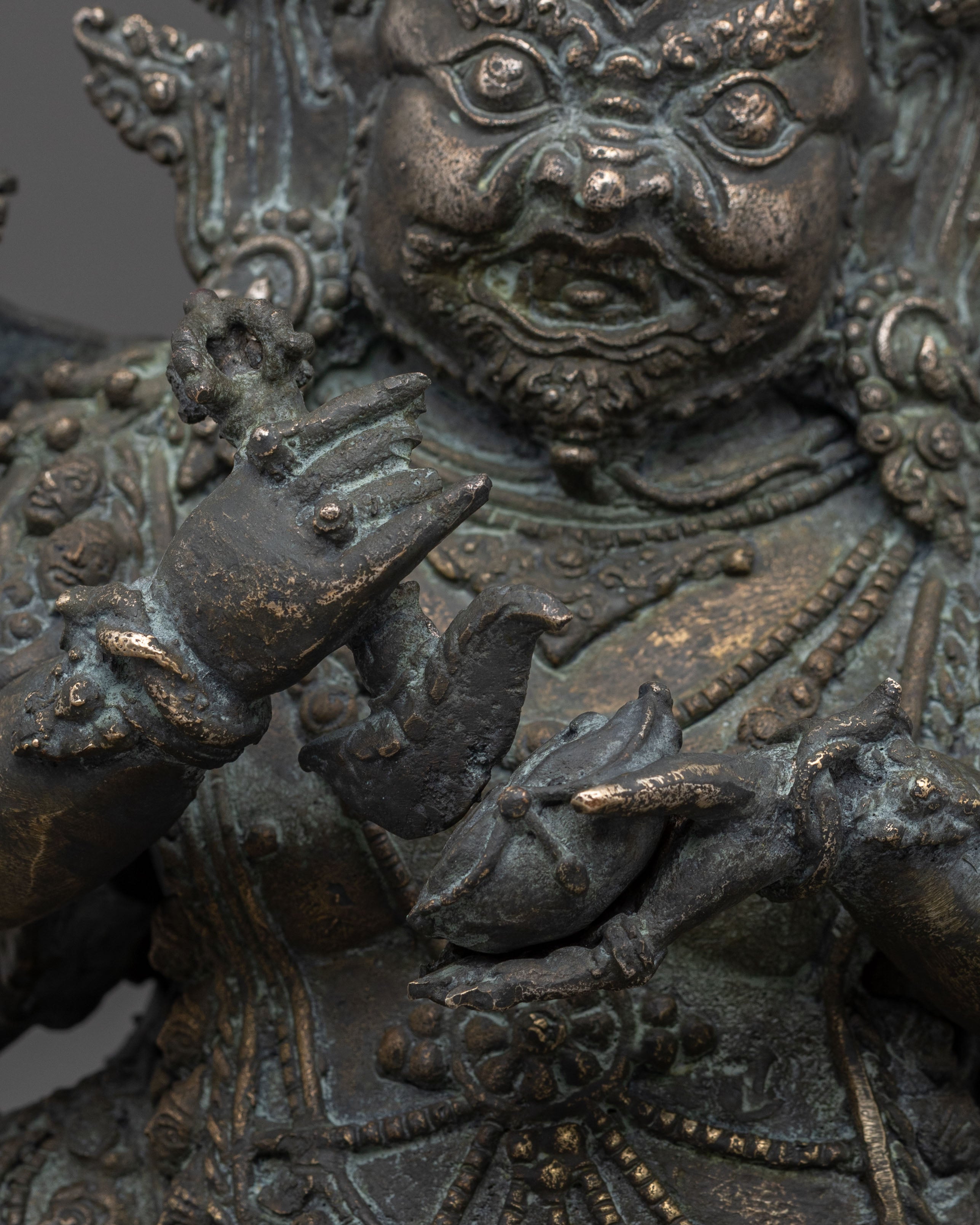 Six-Armed Mahakala Statue | Copper Figurine with Antique Finish