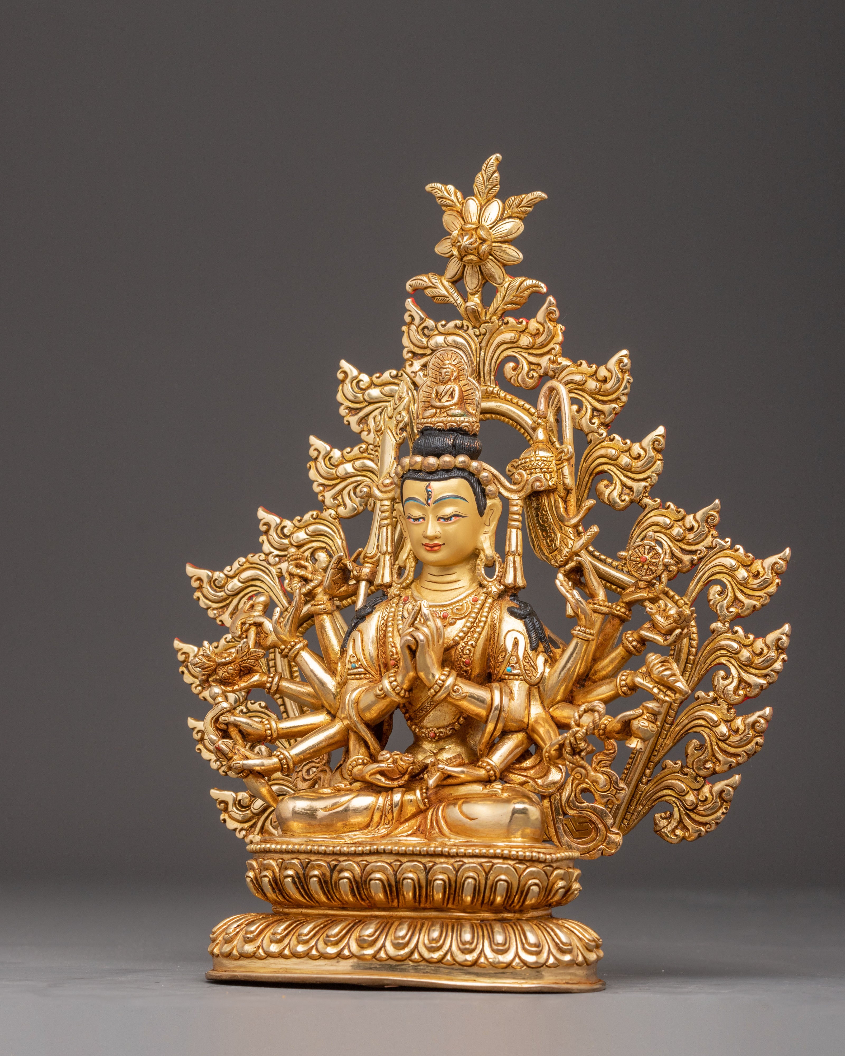 Handmade Golden Statue of Chundi Bodhisattva | Tibetan Style Decor