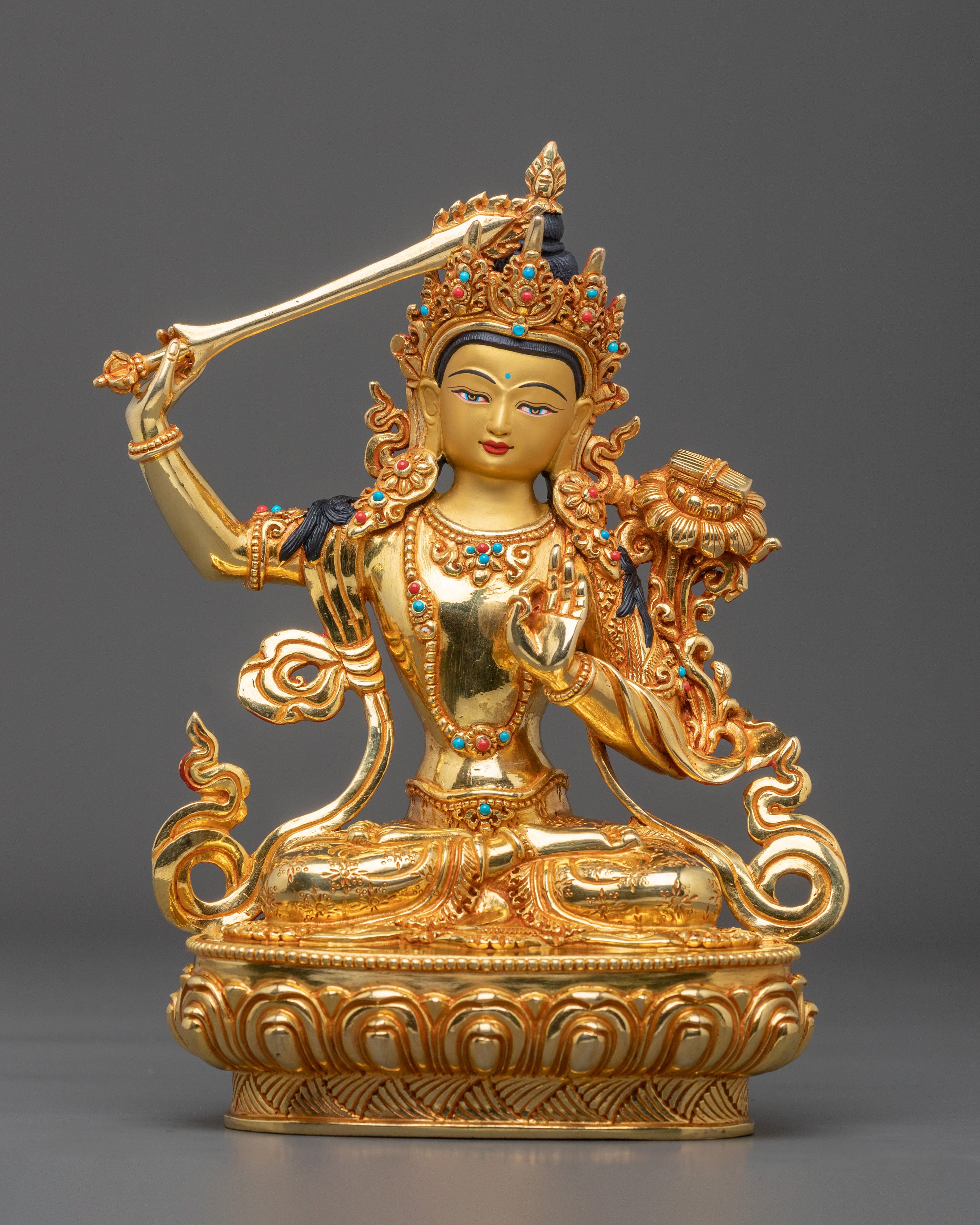 Manjushri Bodhisattva Wisdom Statue – 24K Gold Gilded