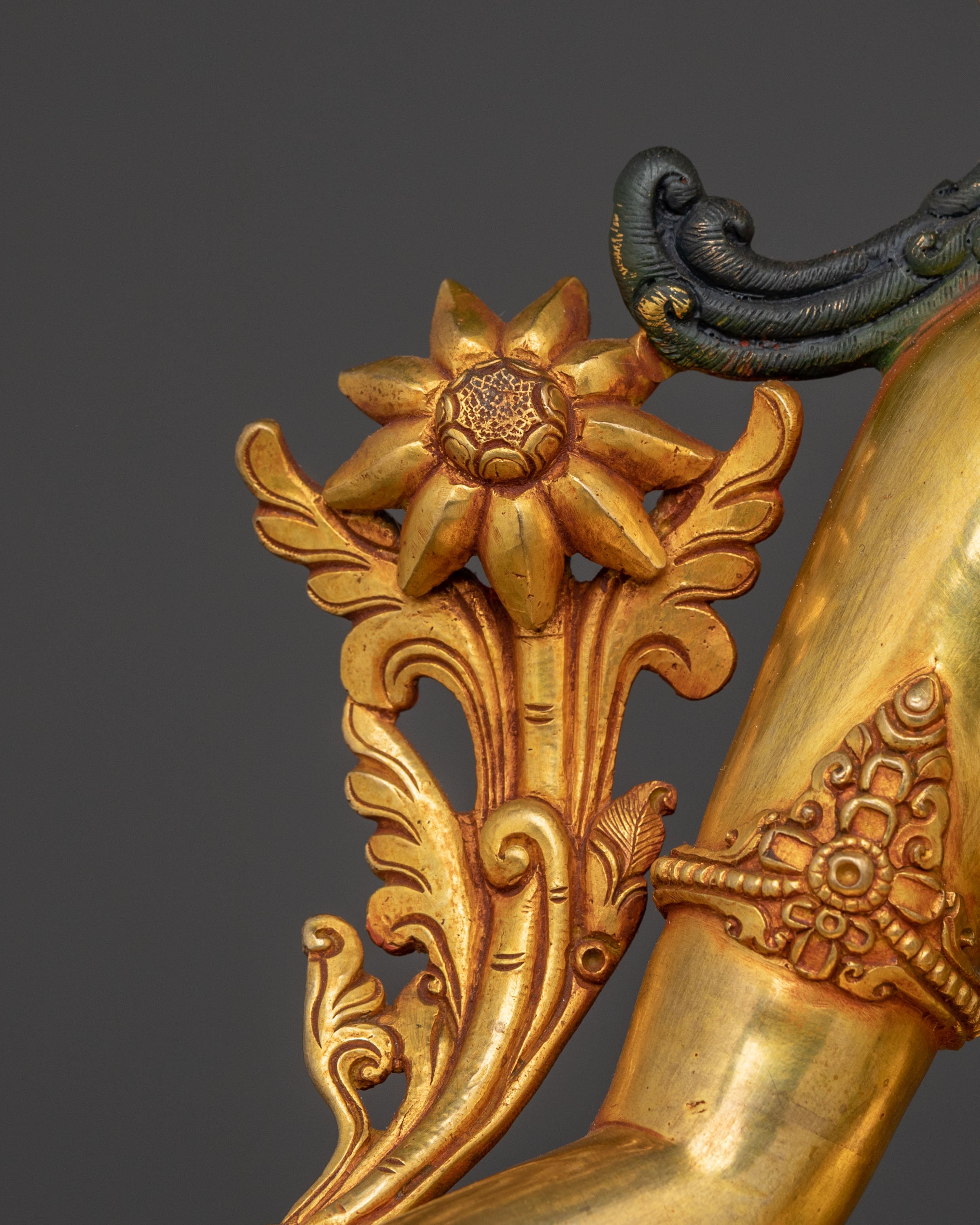 Victorious Green Tara Statue | 24k Gold Gilded Statue