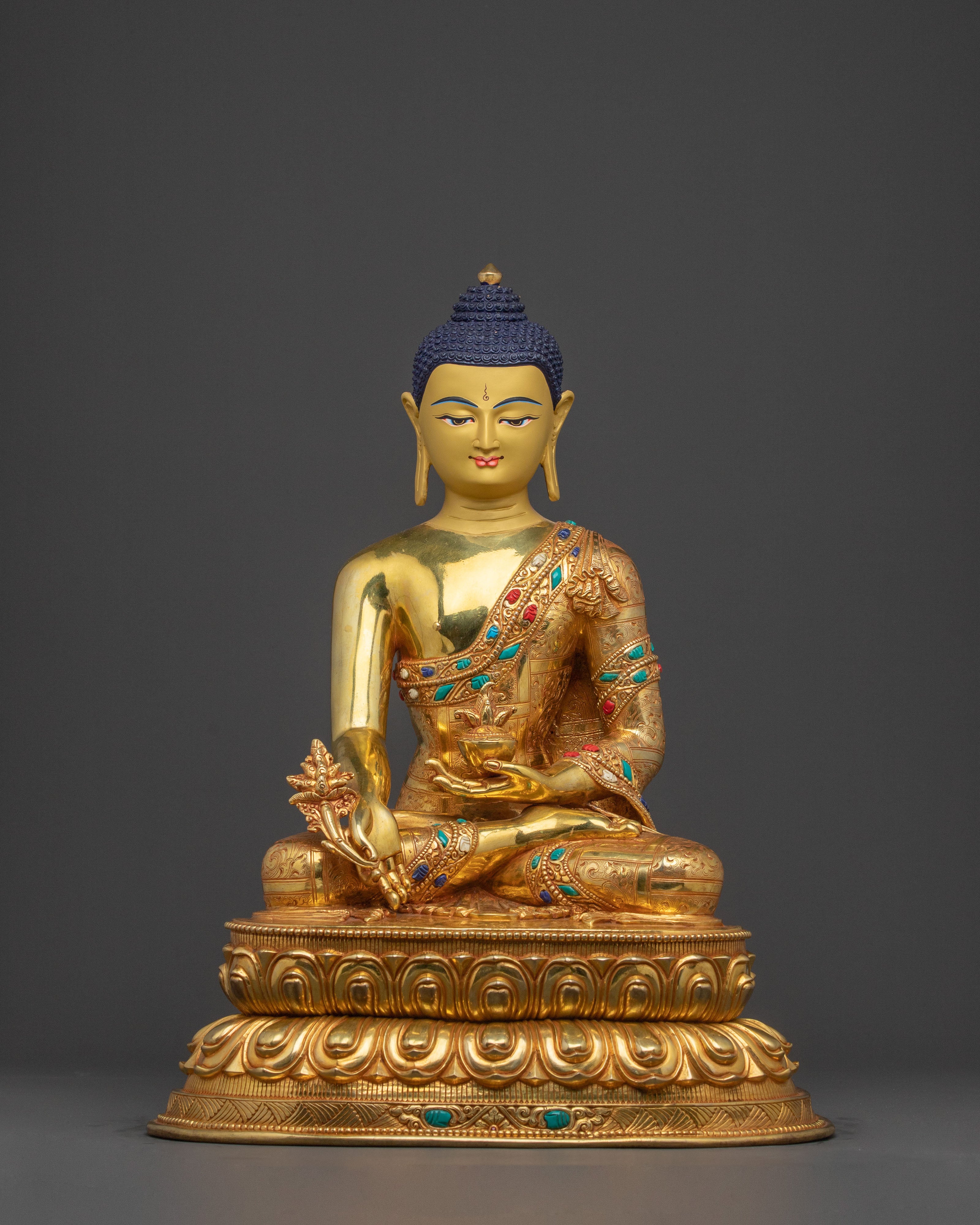 Medicine Buddha Sacred Altar Statue: 24K Gold Gilded