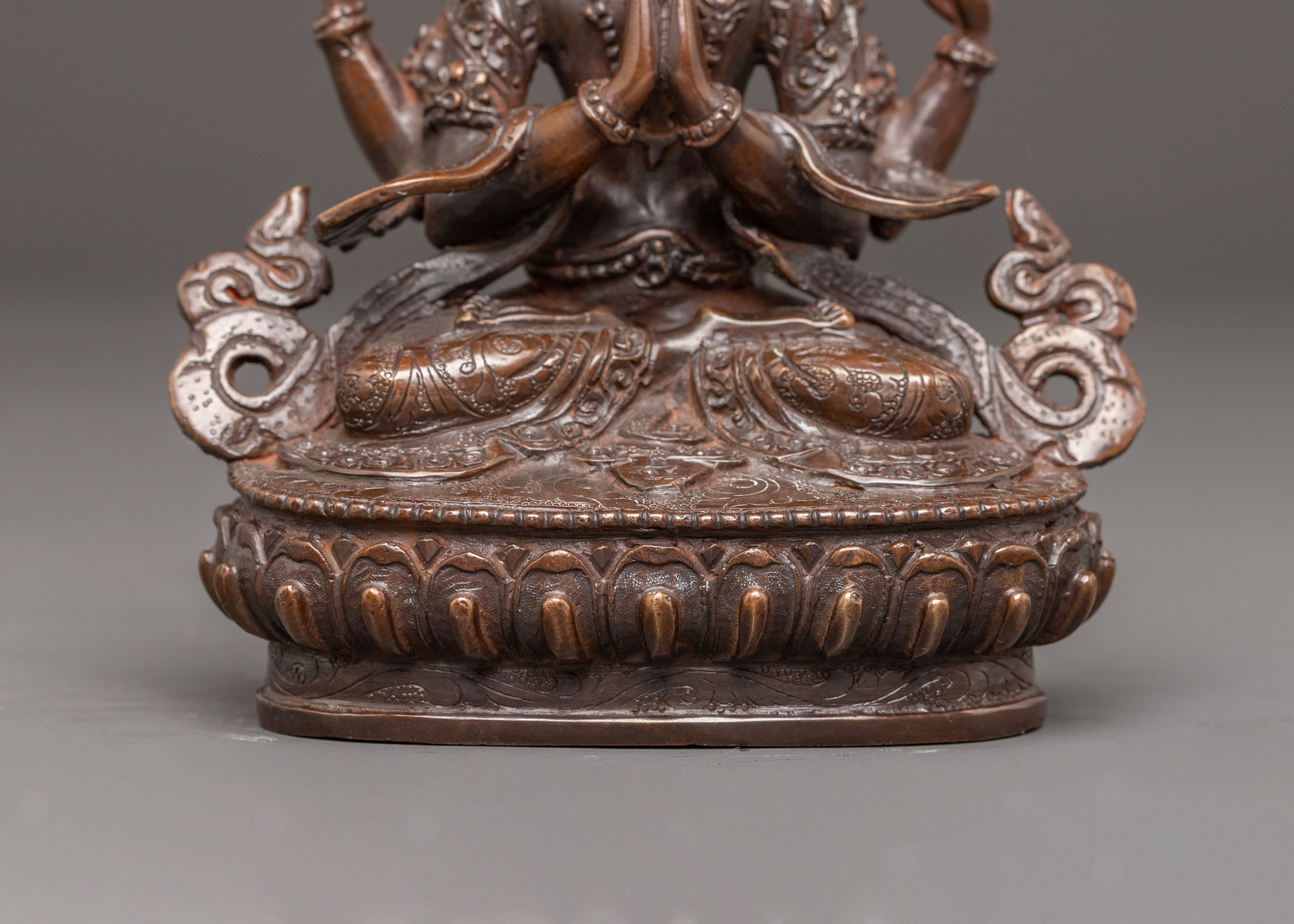 Handmade Golden Statue of Compassion Chenrezig | Avalokiteshvara - Bodhisattva of Compassion