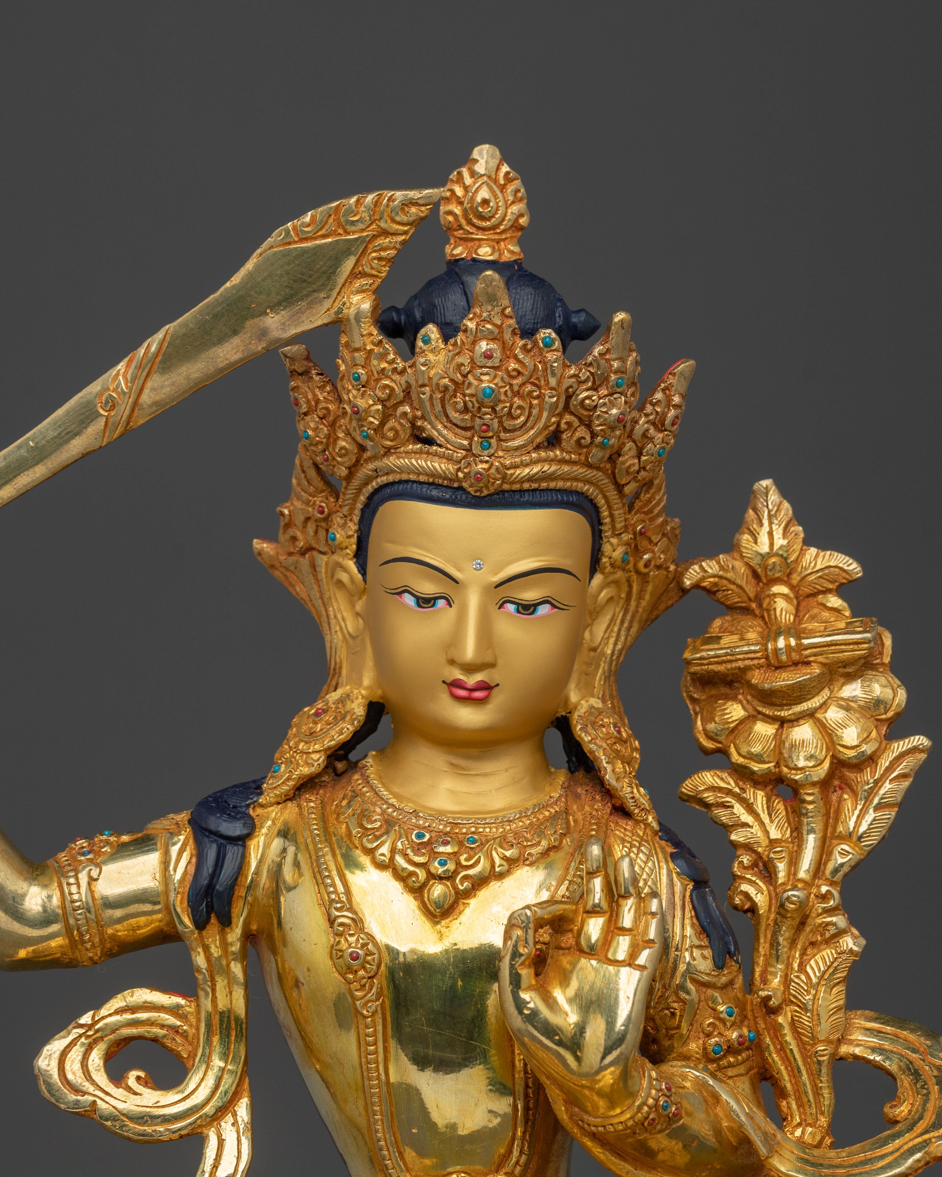 Manjushri Bodhisattva Statue | 24K Gold Gilded Figurine