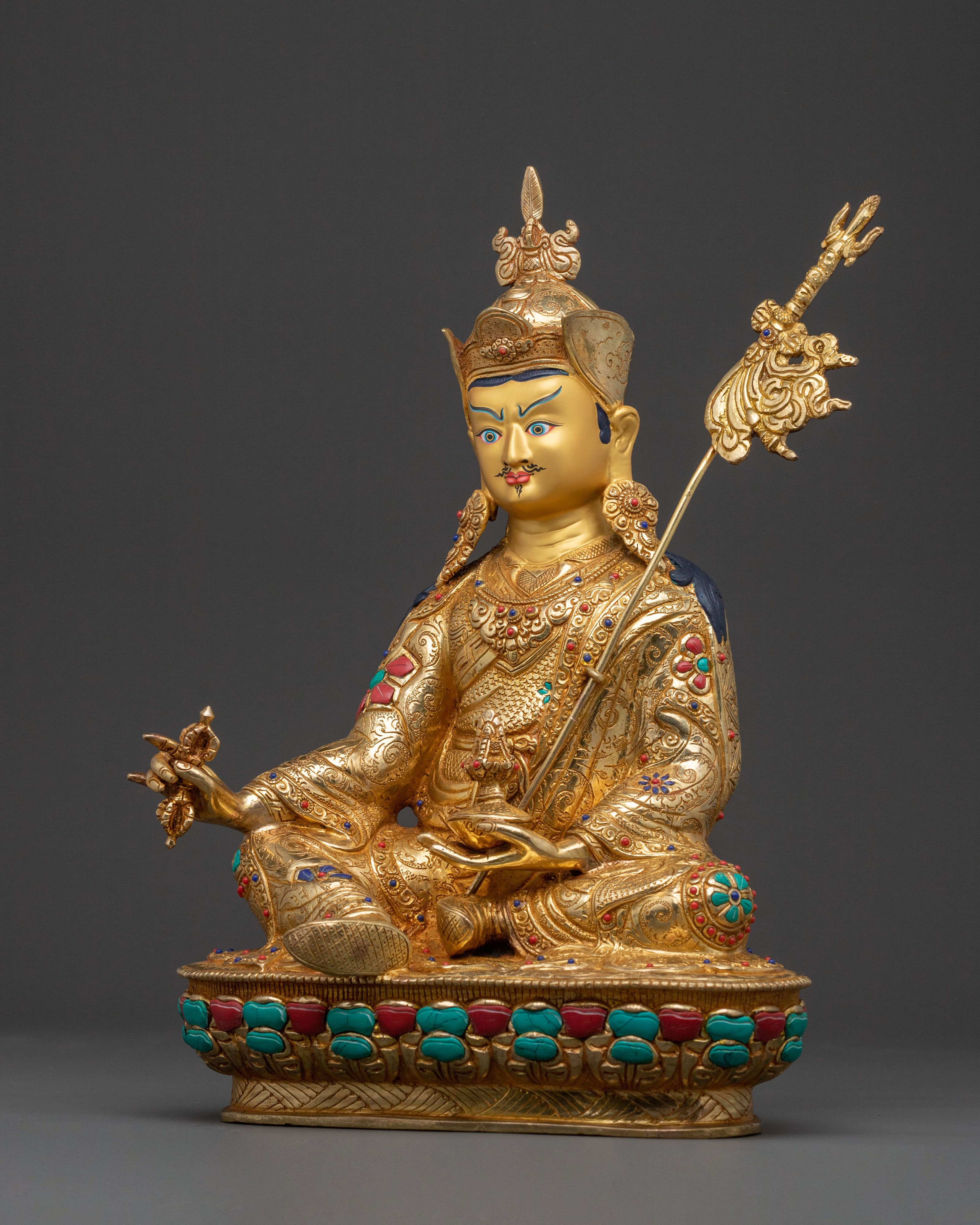 24K Gold Gilded Guru Rinpoche Blessing Statue – Authentic Nepalese Artistry