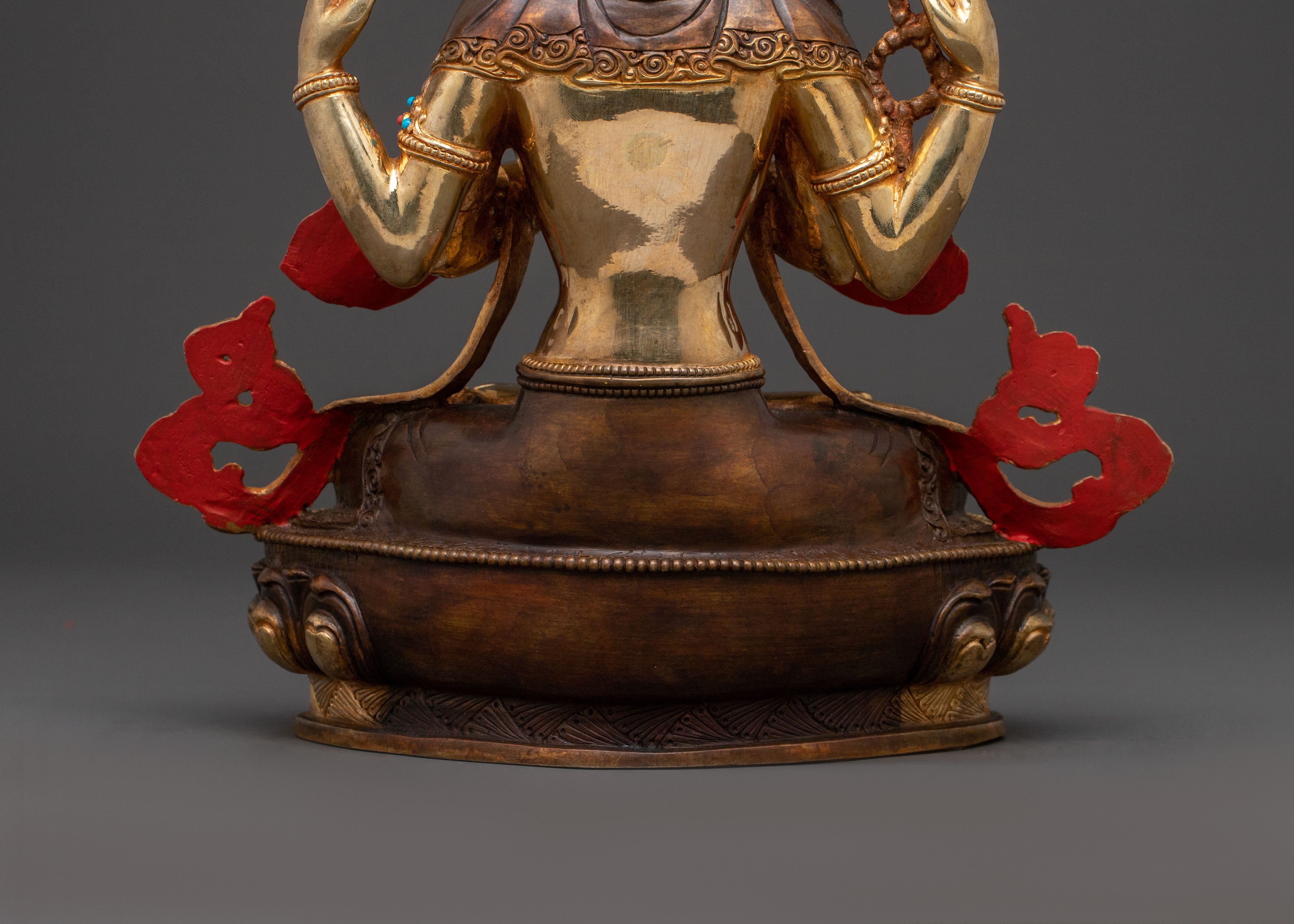 Chenrezig Tranquil Protector Statue | 24K Gilded Copper
