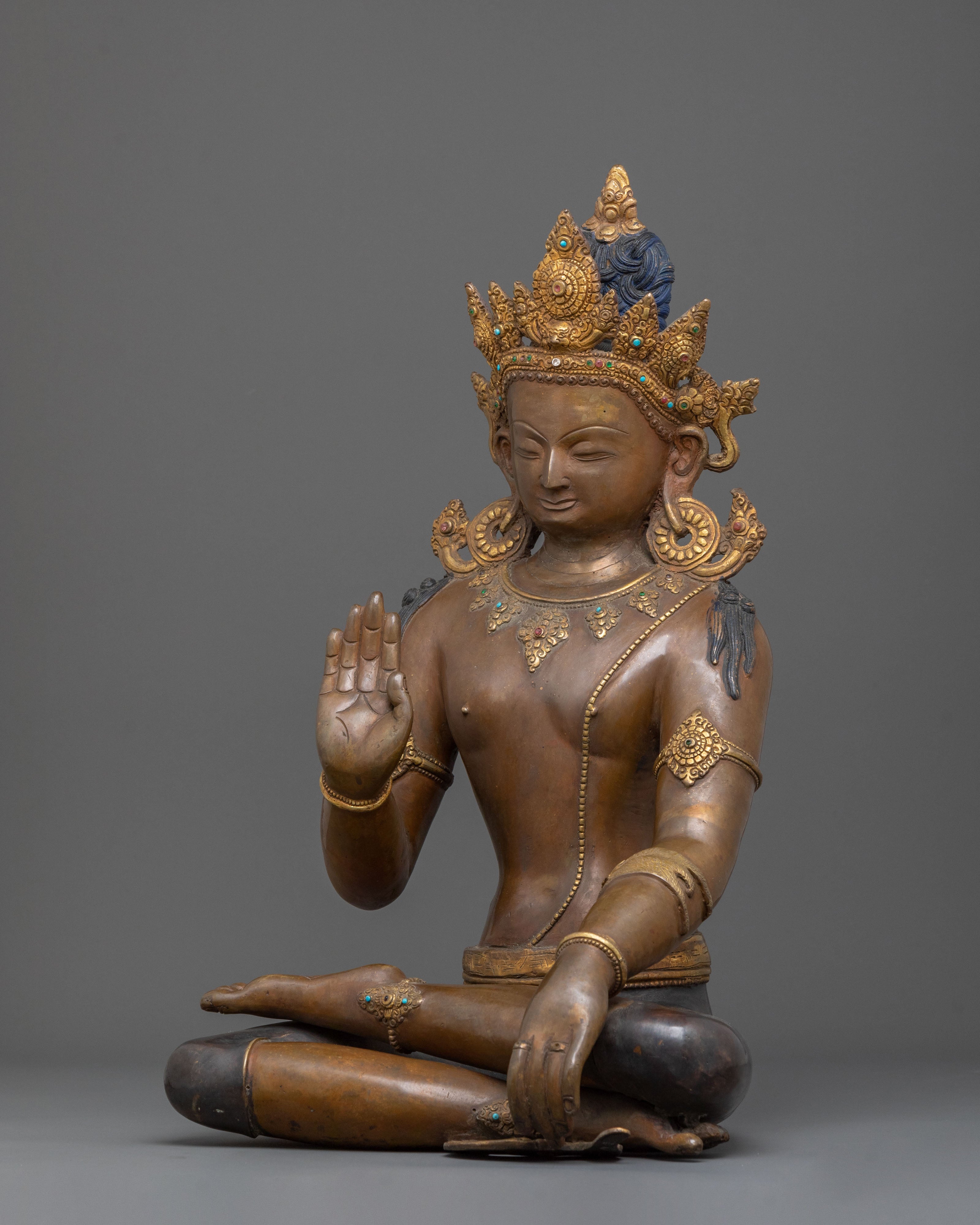 Lokeshwor Sacred Figurine in Oxidized Copper | Bodhisattva of Compassion