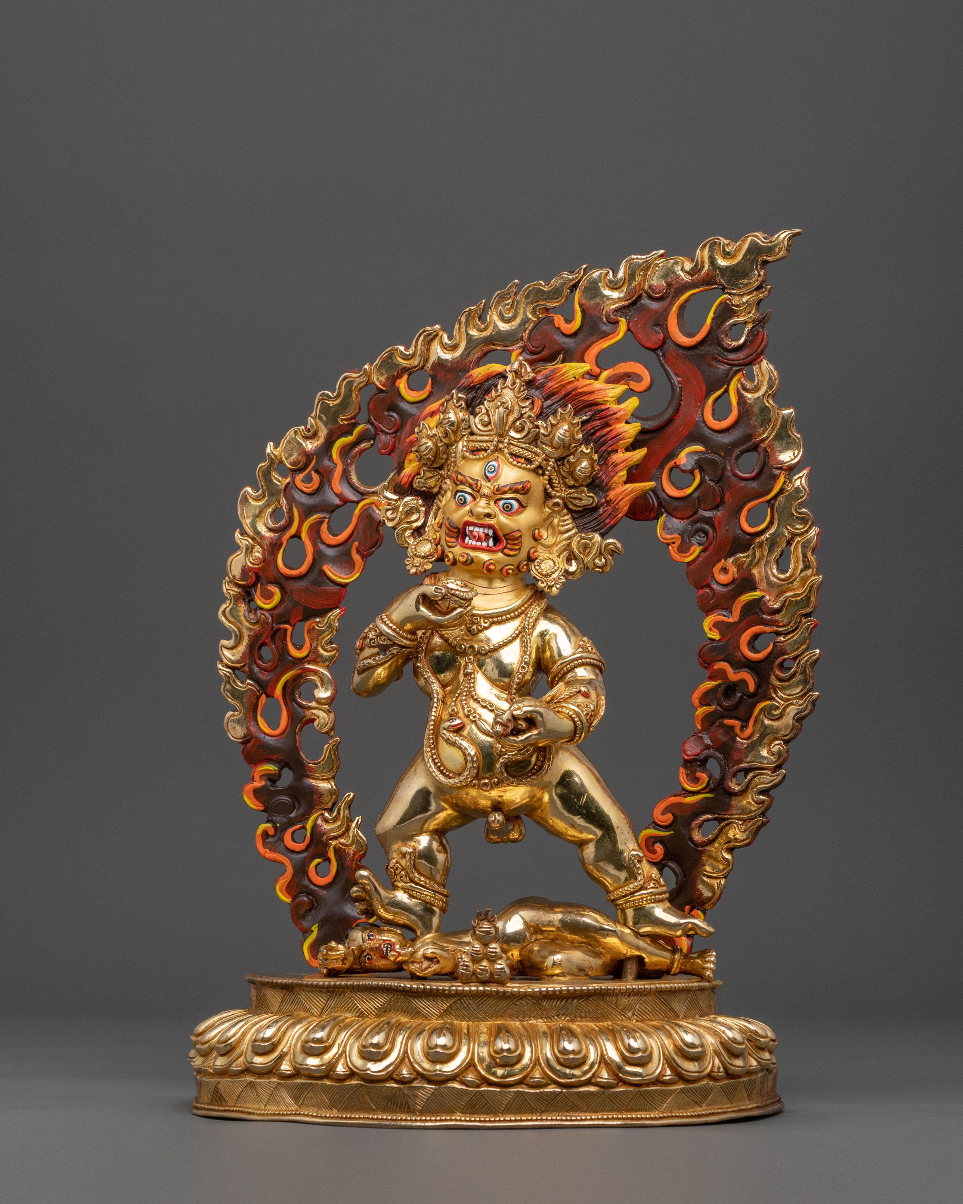Black Dzambhala Fire Gold Gilded Statue | Wealth God