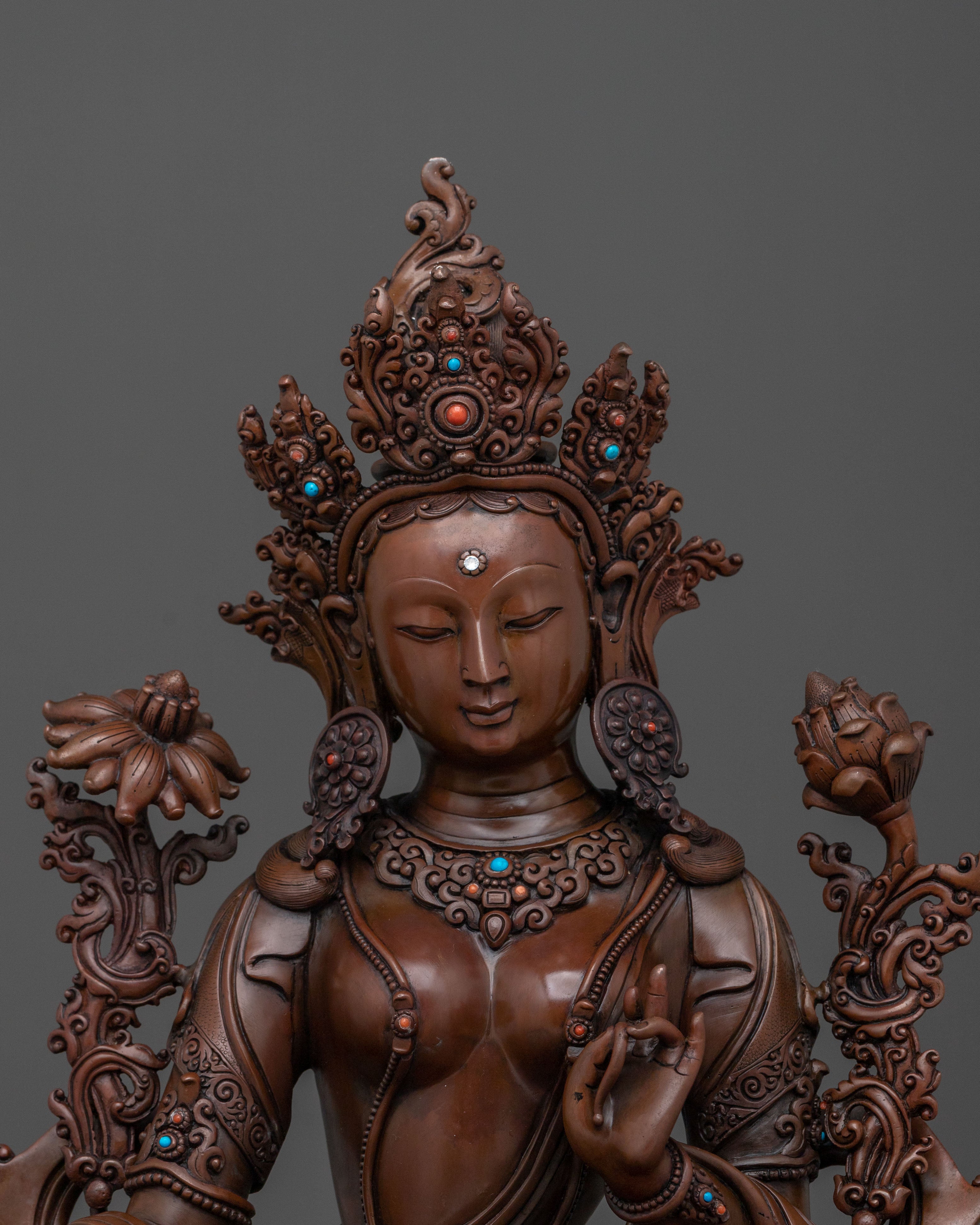 Compassion Goddess Green Tara: Oxidized Copper Sculpture