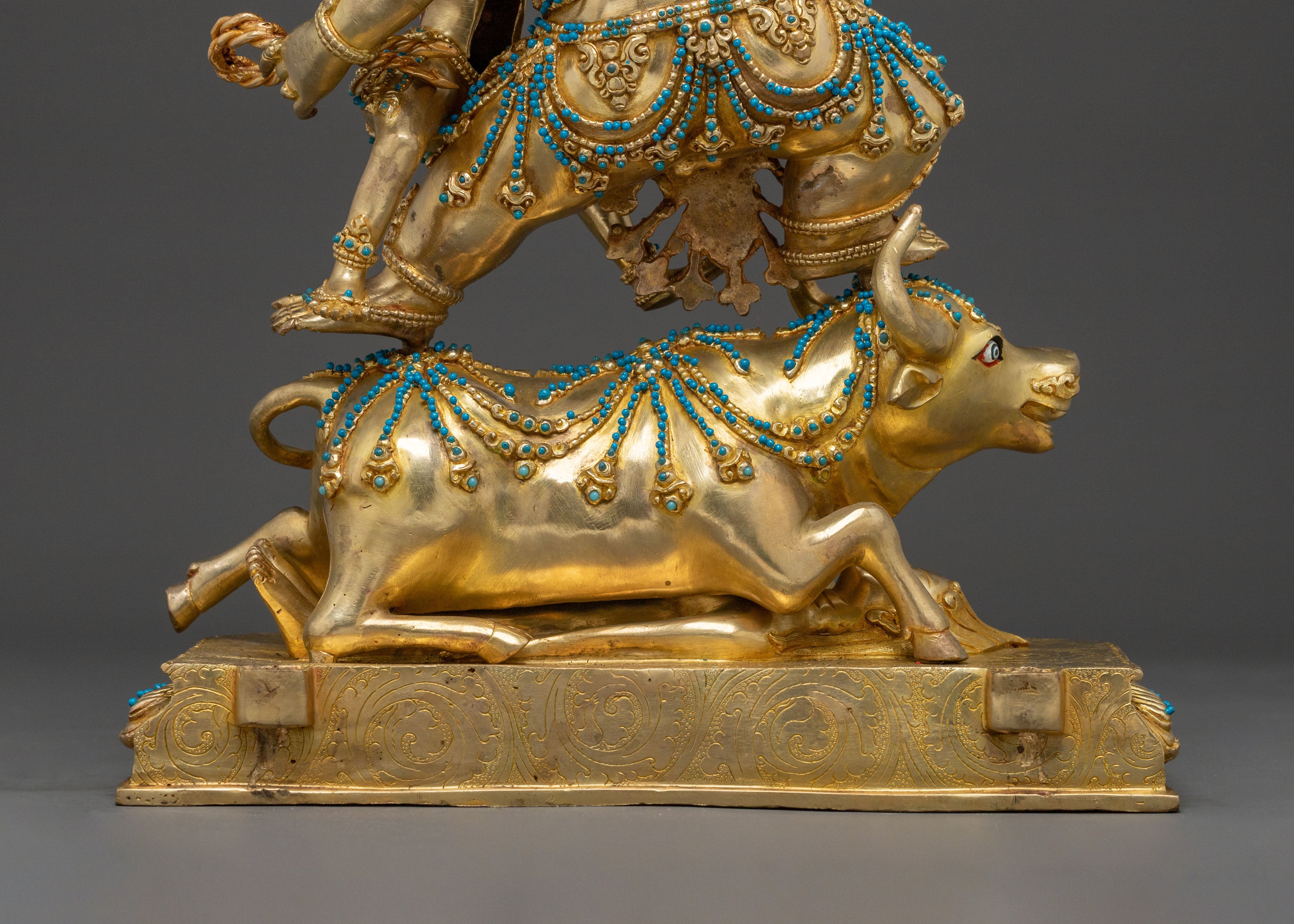 Yama Dharmaraja Sacred Statue: 24K Gold Gilded Protector