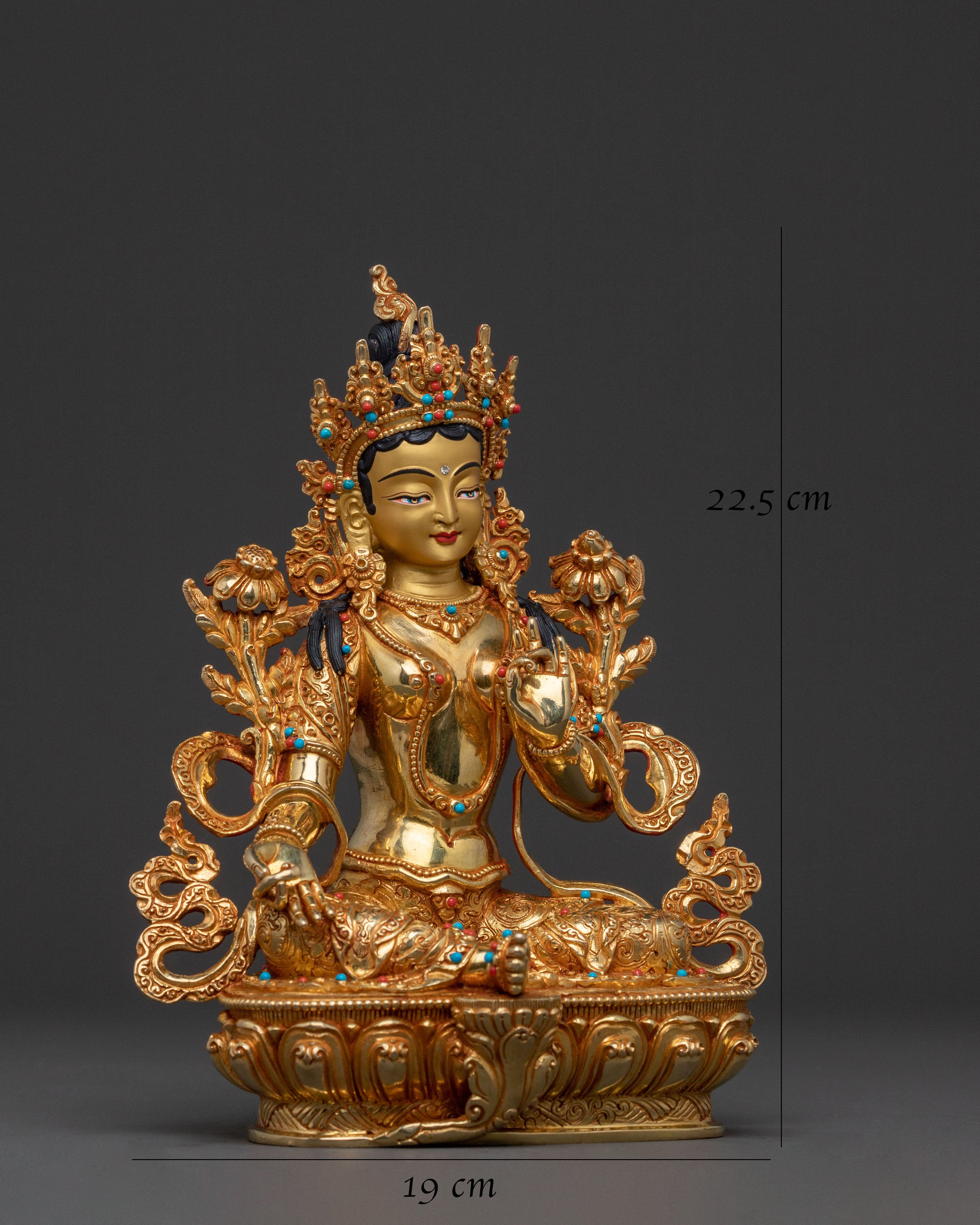 Green Tara Goddess Icon | 24K Gold Gilded Statue