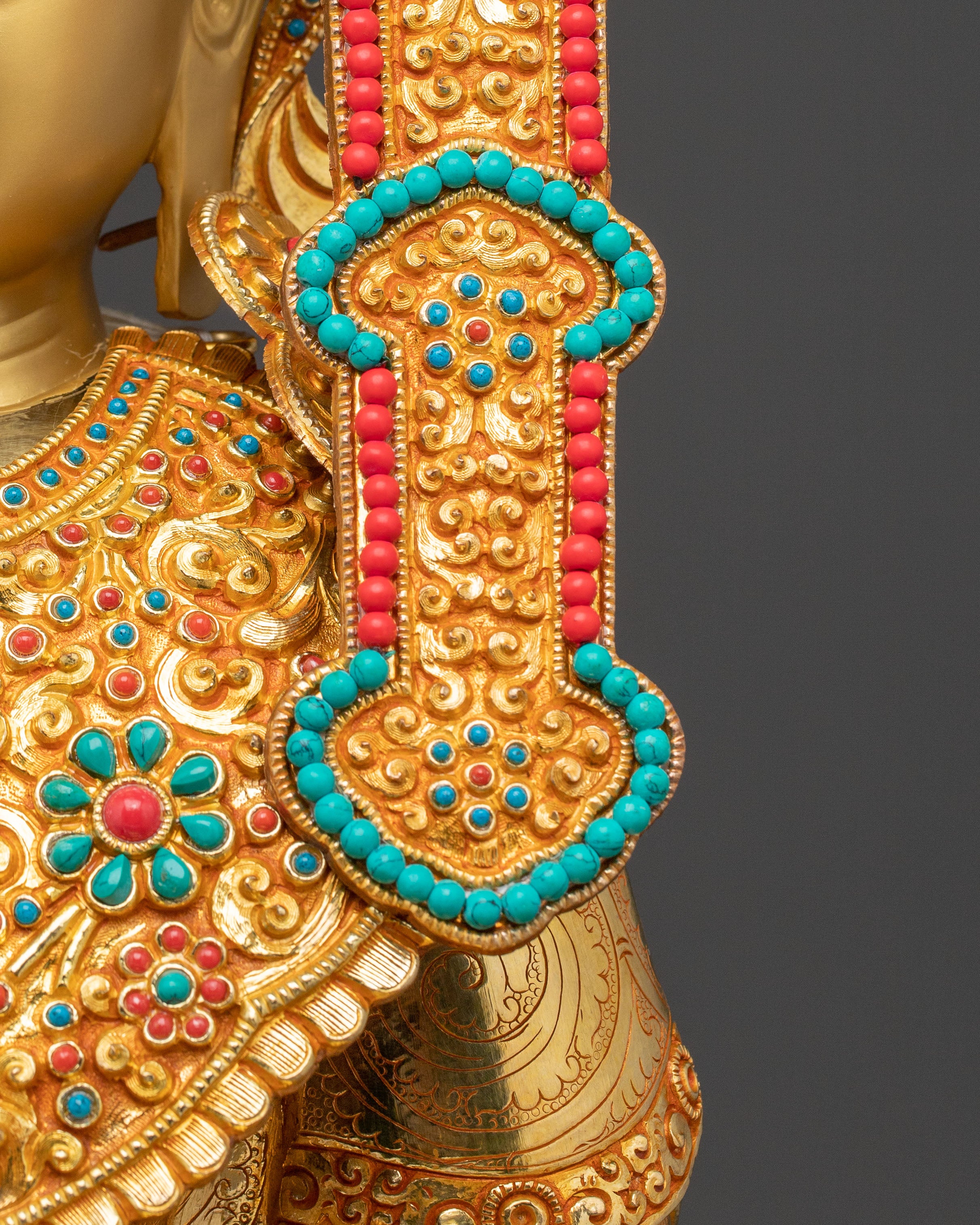 24k Gold Gilded Shakyamuni Buddha Statue with Crown