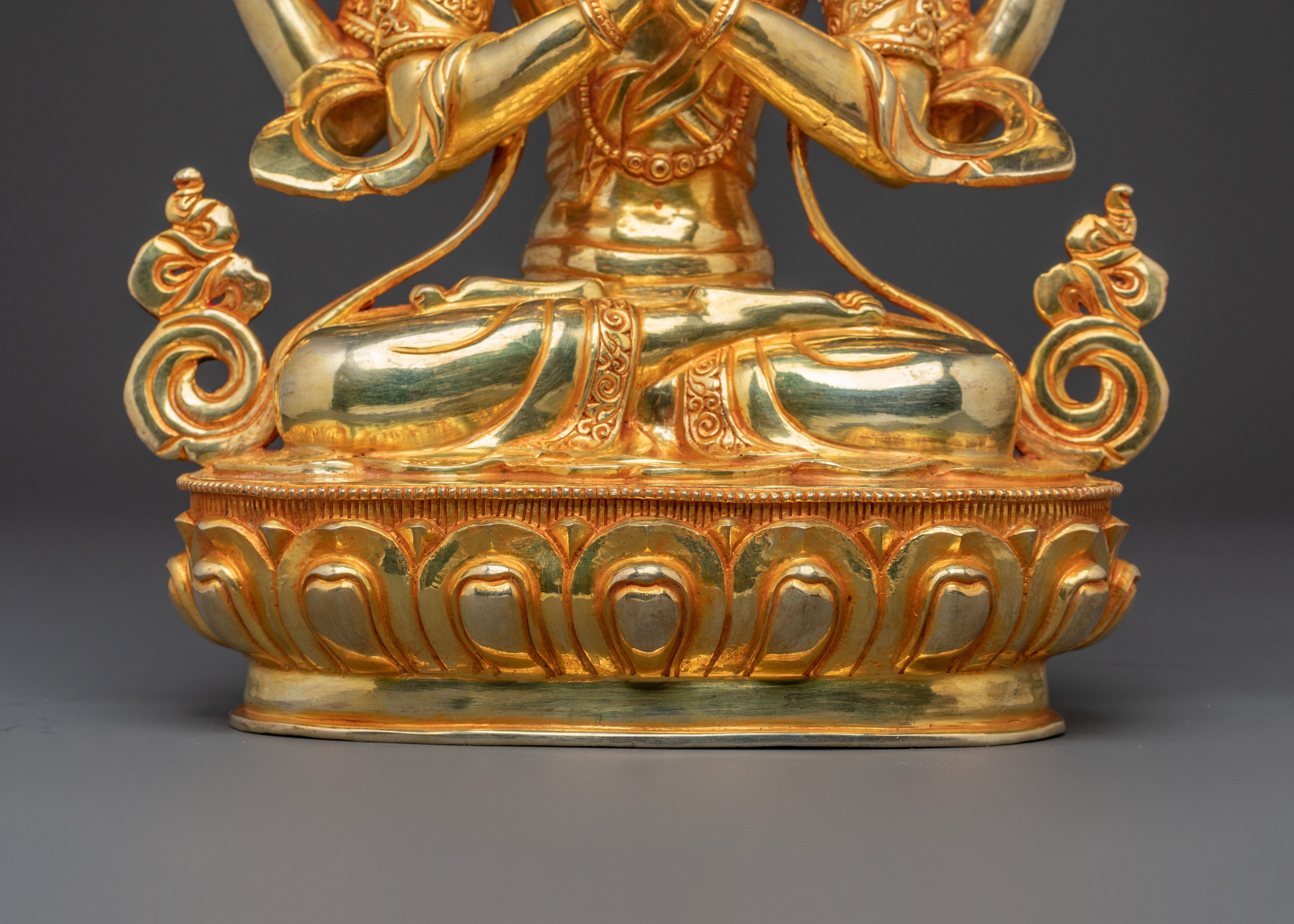 Chenrezig Buddha Statue - 24K Gold Gilded Copper Avalokiteshvara