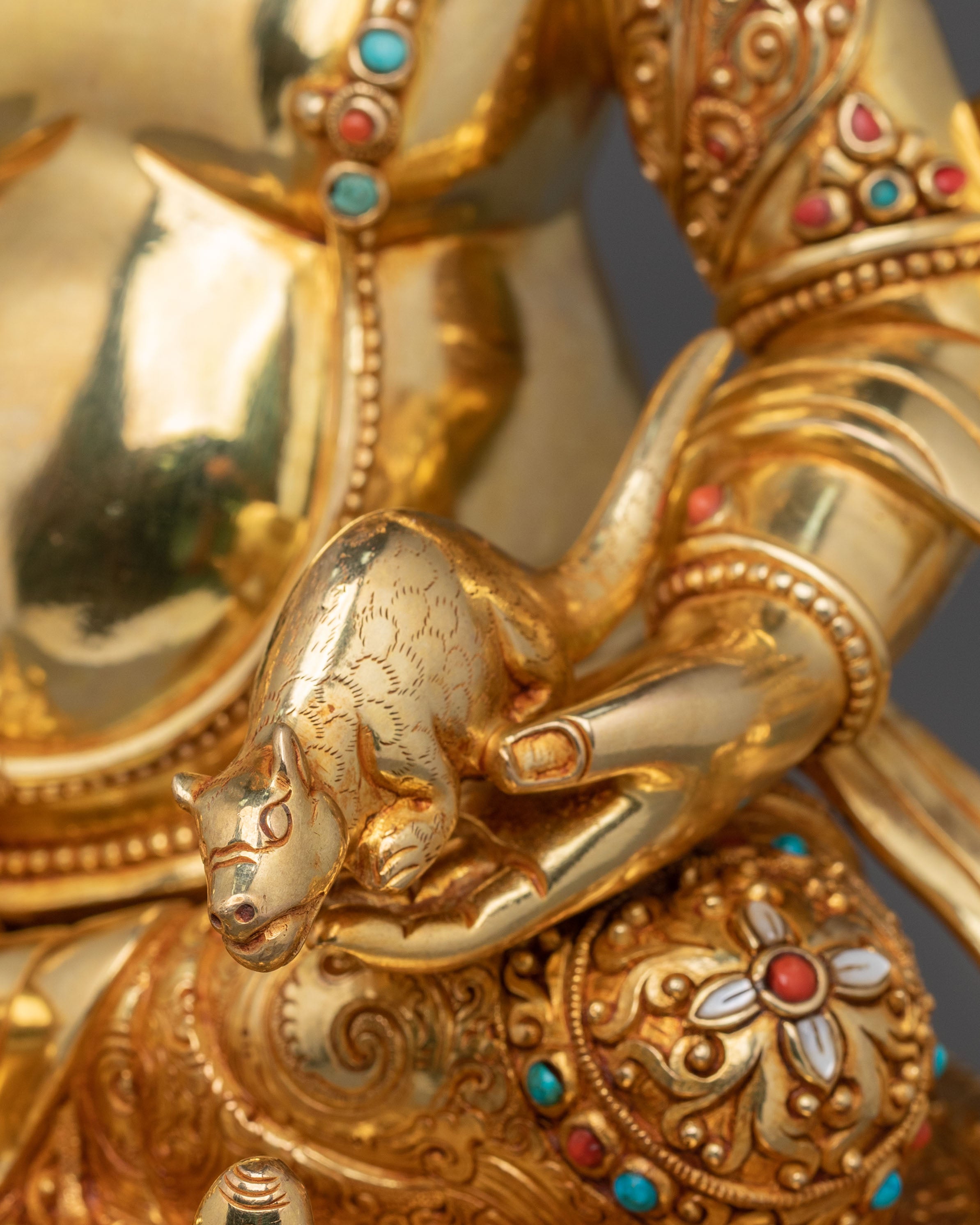 Dzambhala 24K Gold Gilded Sculpture: Deity of Wealth