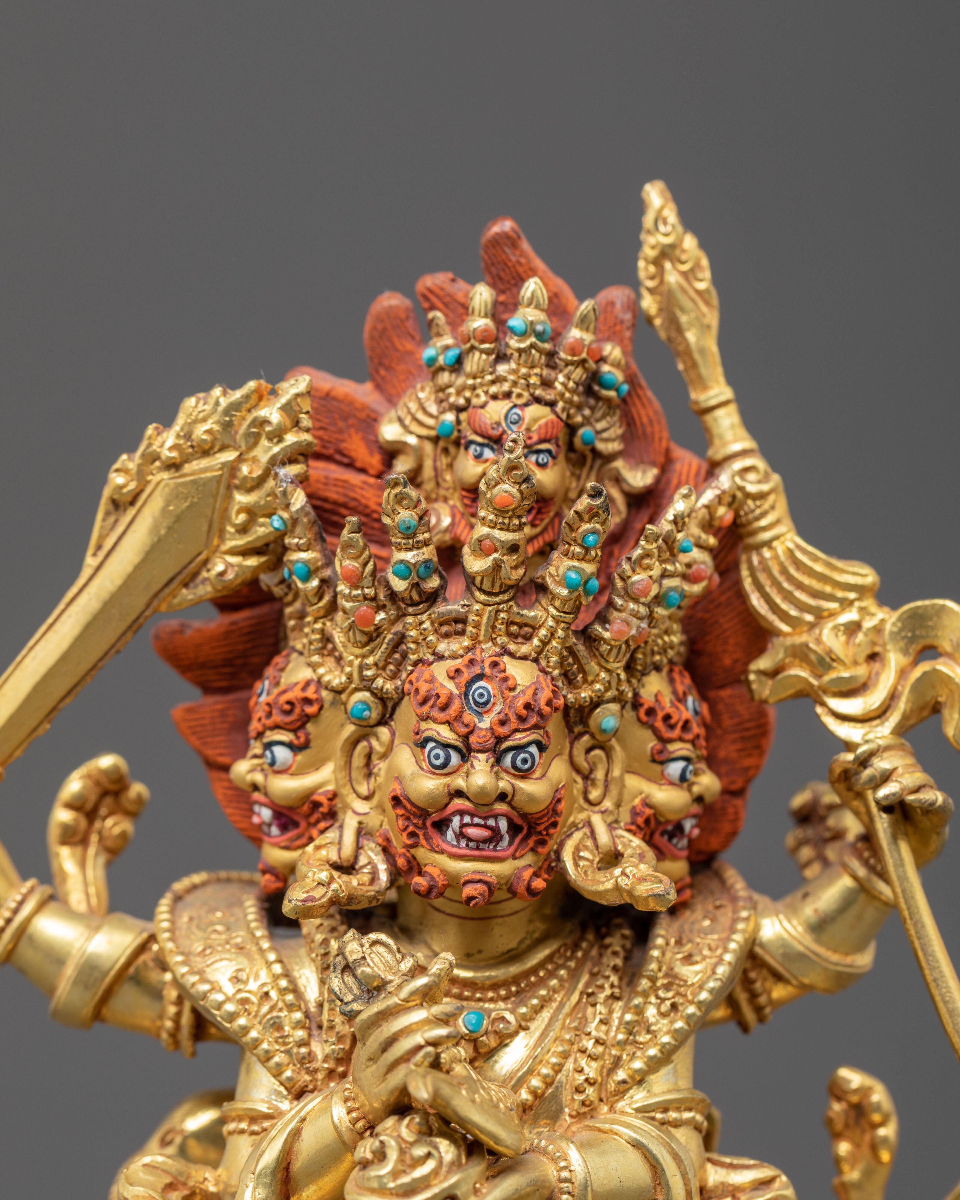 Handmade Four-Armed Mahakal Statue of Protection | Traditional Himalayan Art
