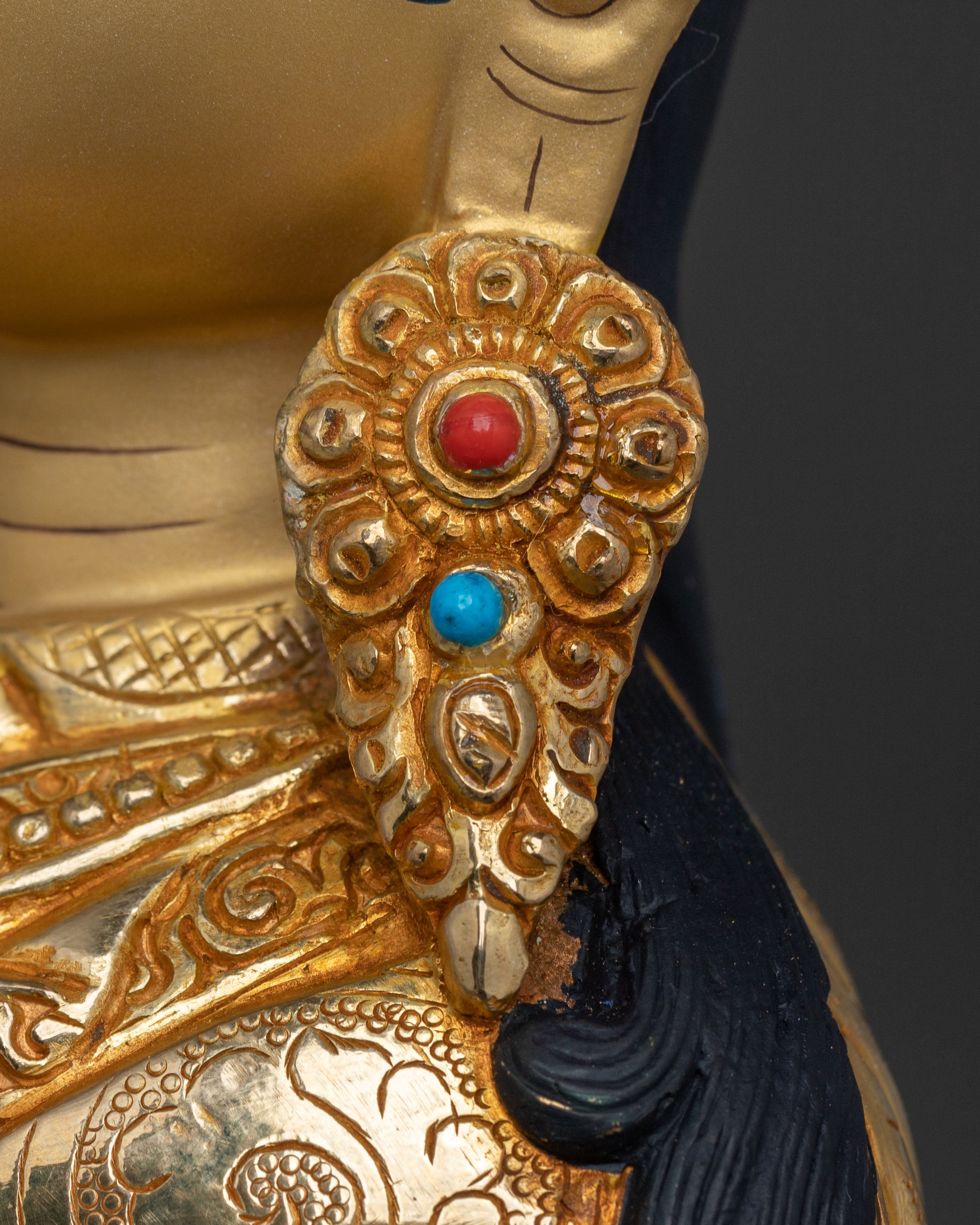 Tibetan Padmasambhava Statue - 24K Gold Gilded Copper