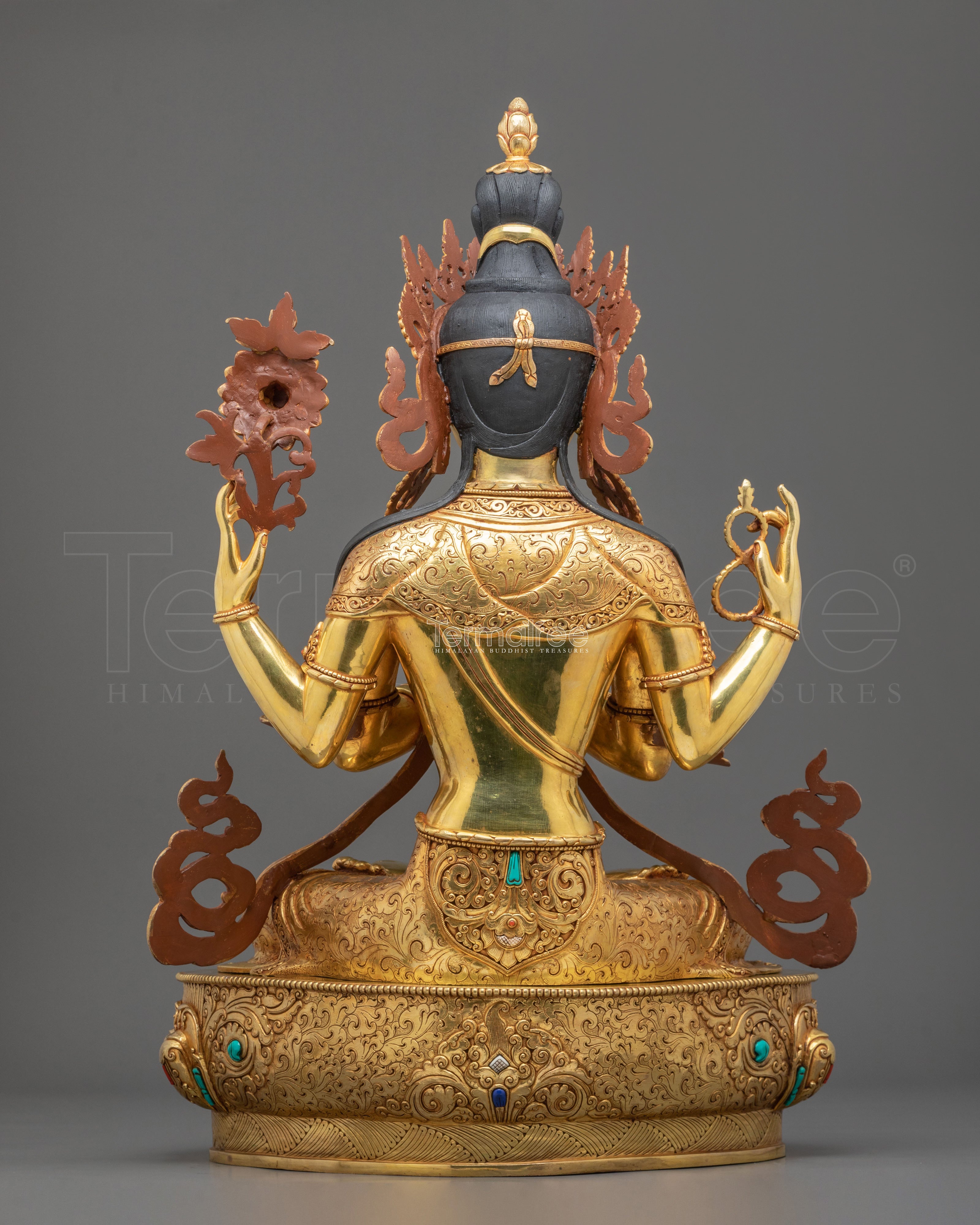 Four-Armed Chenrezig Statue | Exquisite 24K Gold Gilded Sculpture