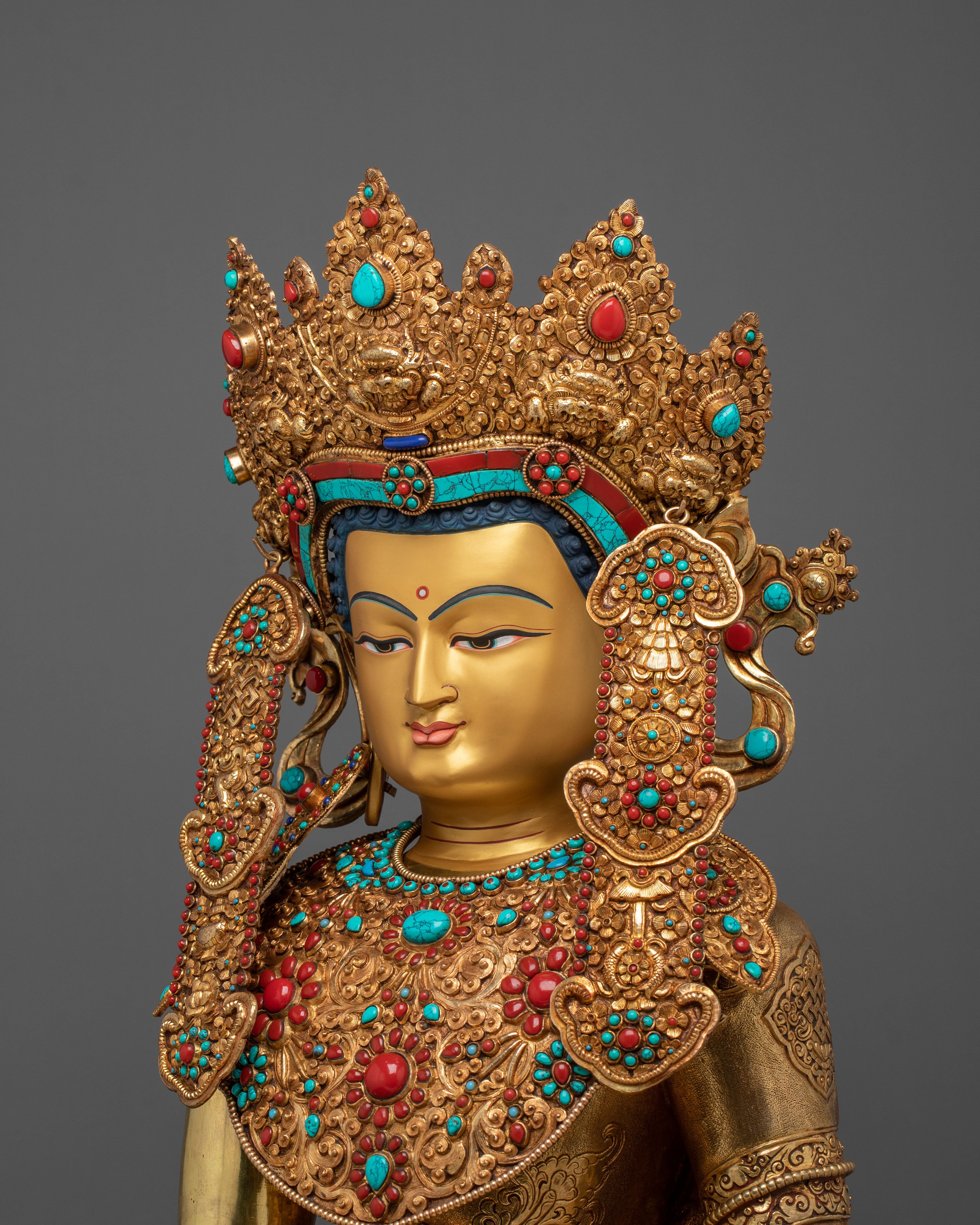 Crown Shakyamuni Buddha Statue | 24K Gold Gilded Figurine