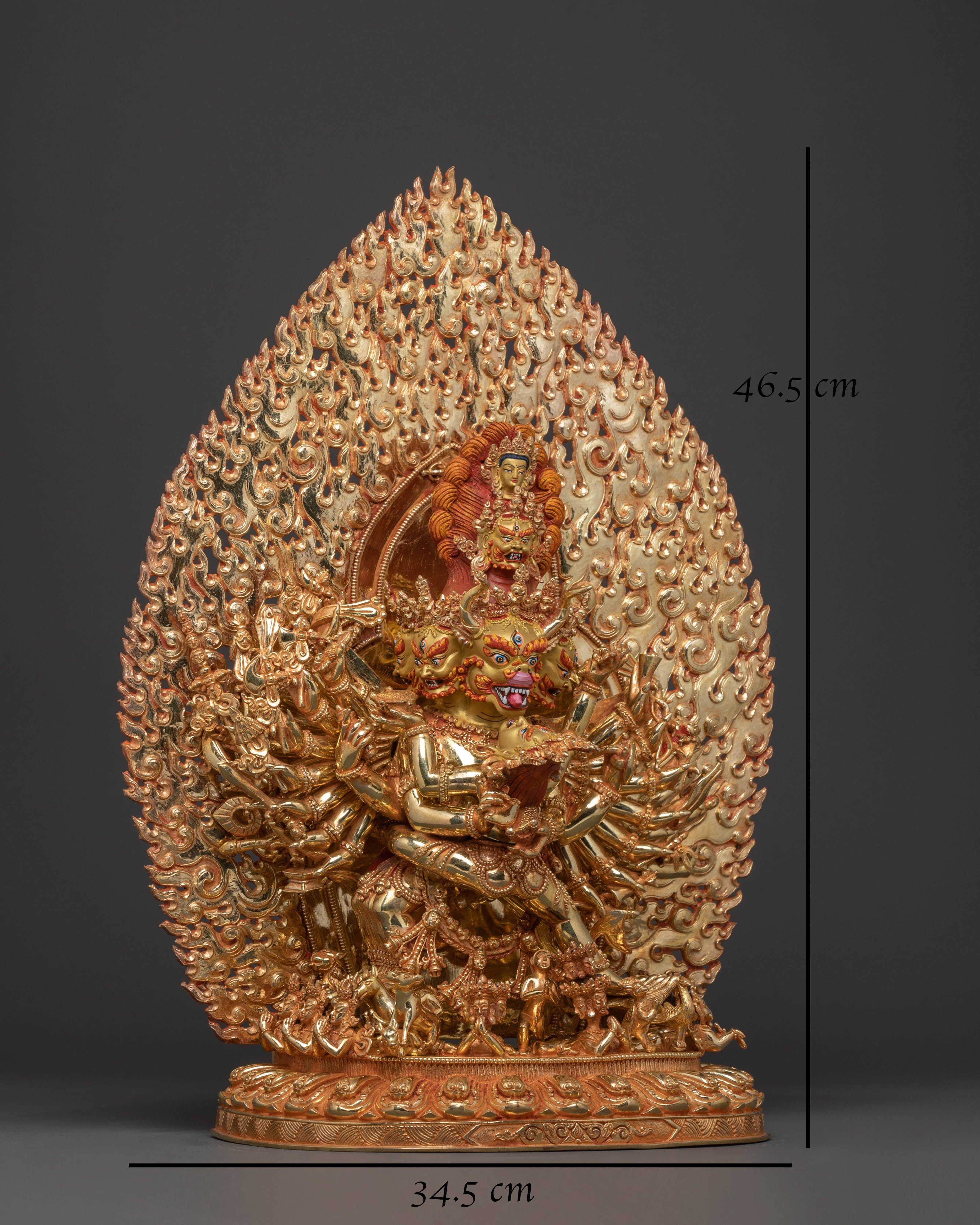Sacred Yamantaka Statue: Hand-Gilded Copper Artistry