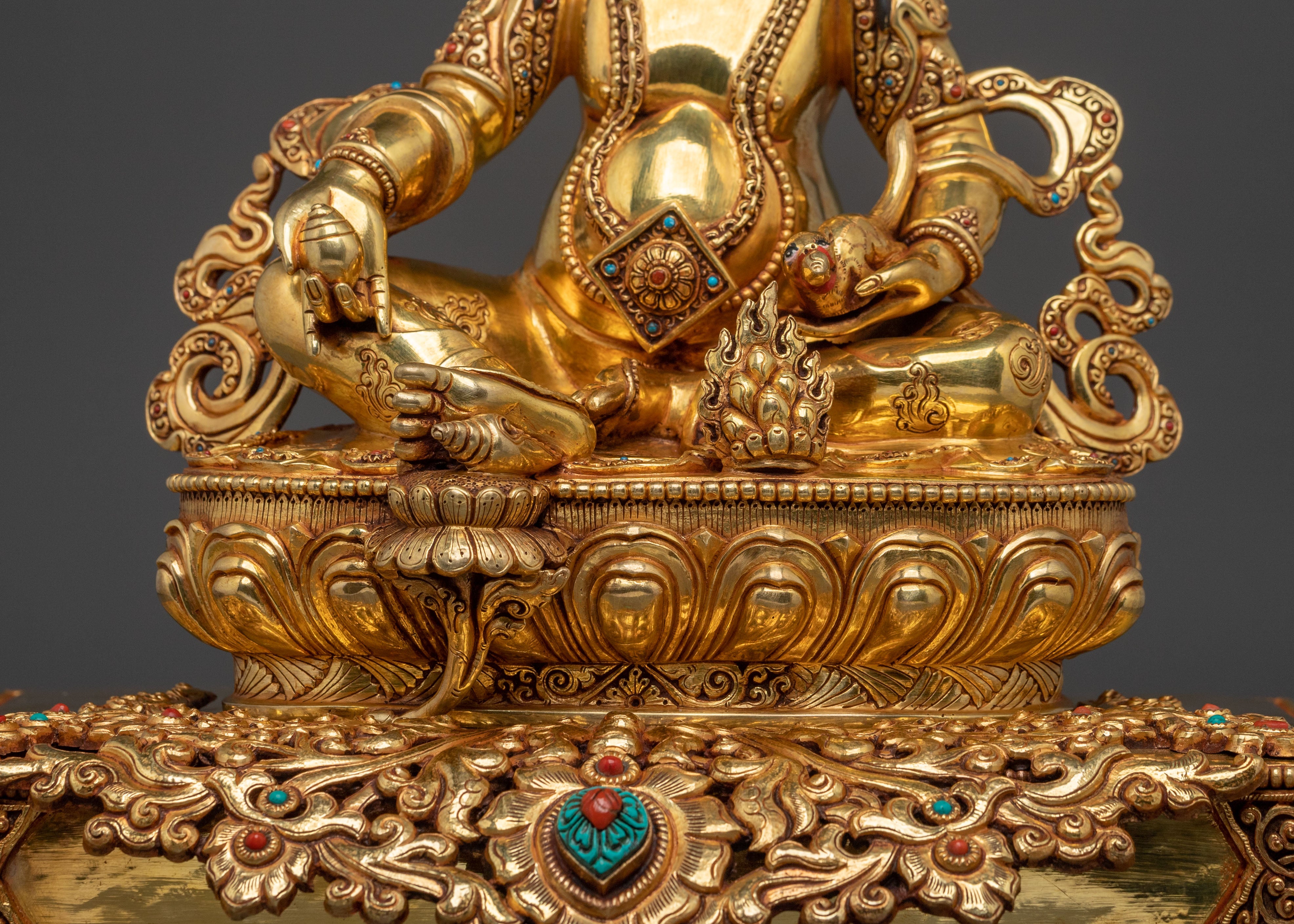 Yellow Dzambhala Statue on Throne | Wealth Deity