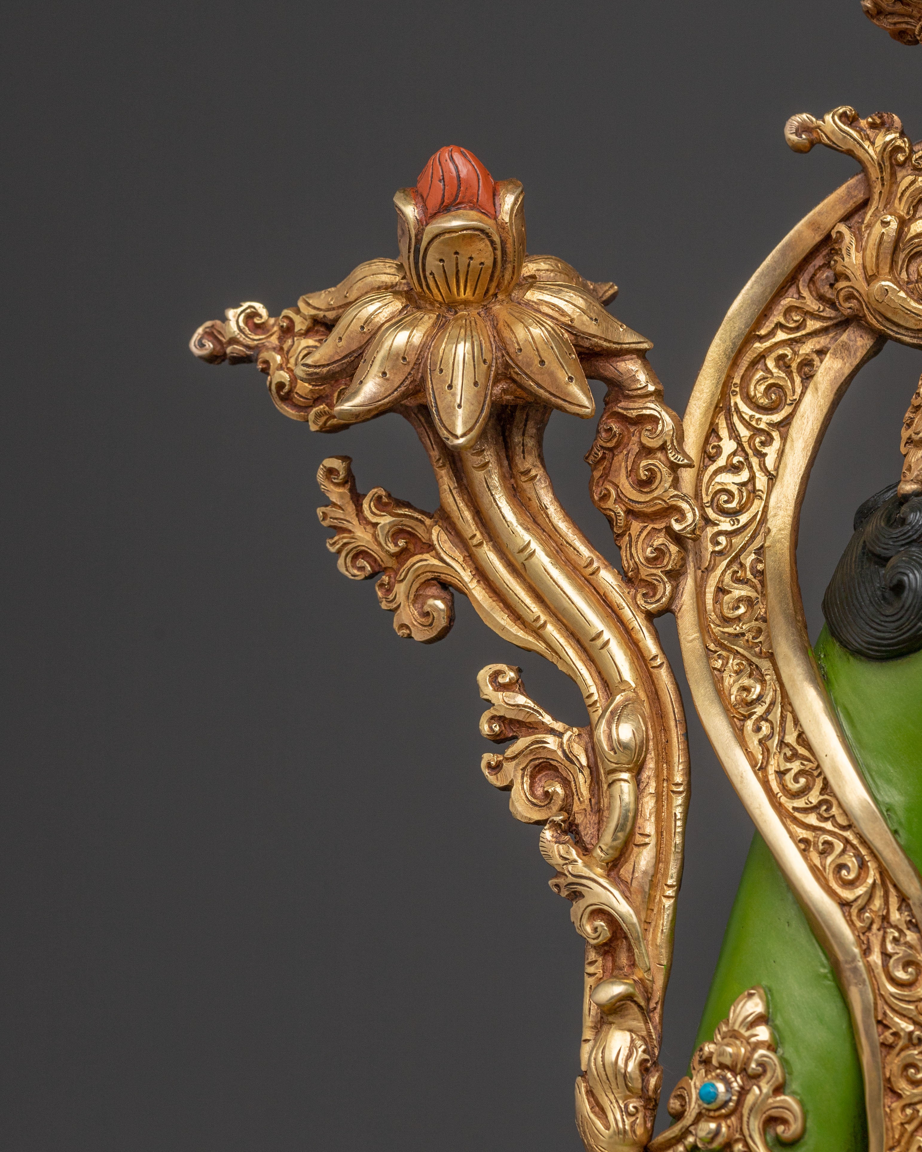 19 Inch Green Tara Statue: Gold Electroplated