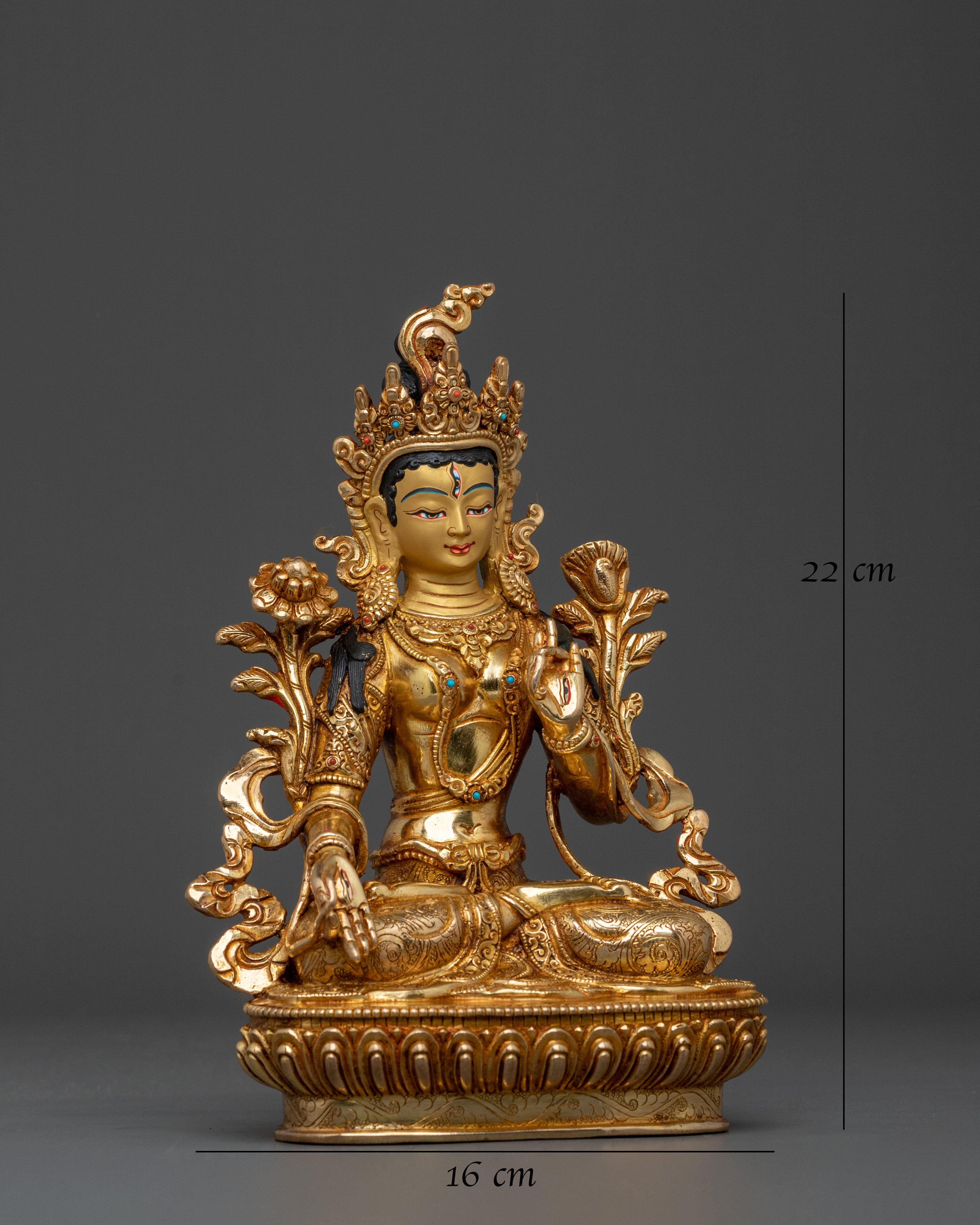 White Tara Peaceful Statue: Serene Gold-Gilded Copper