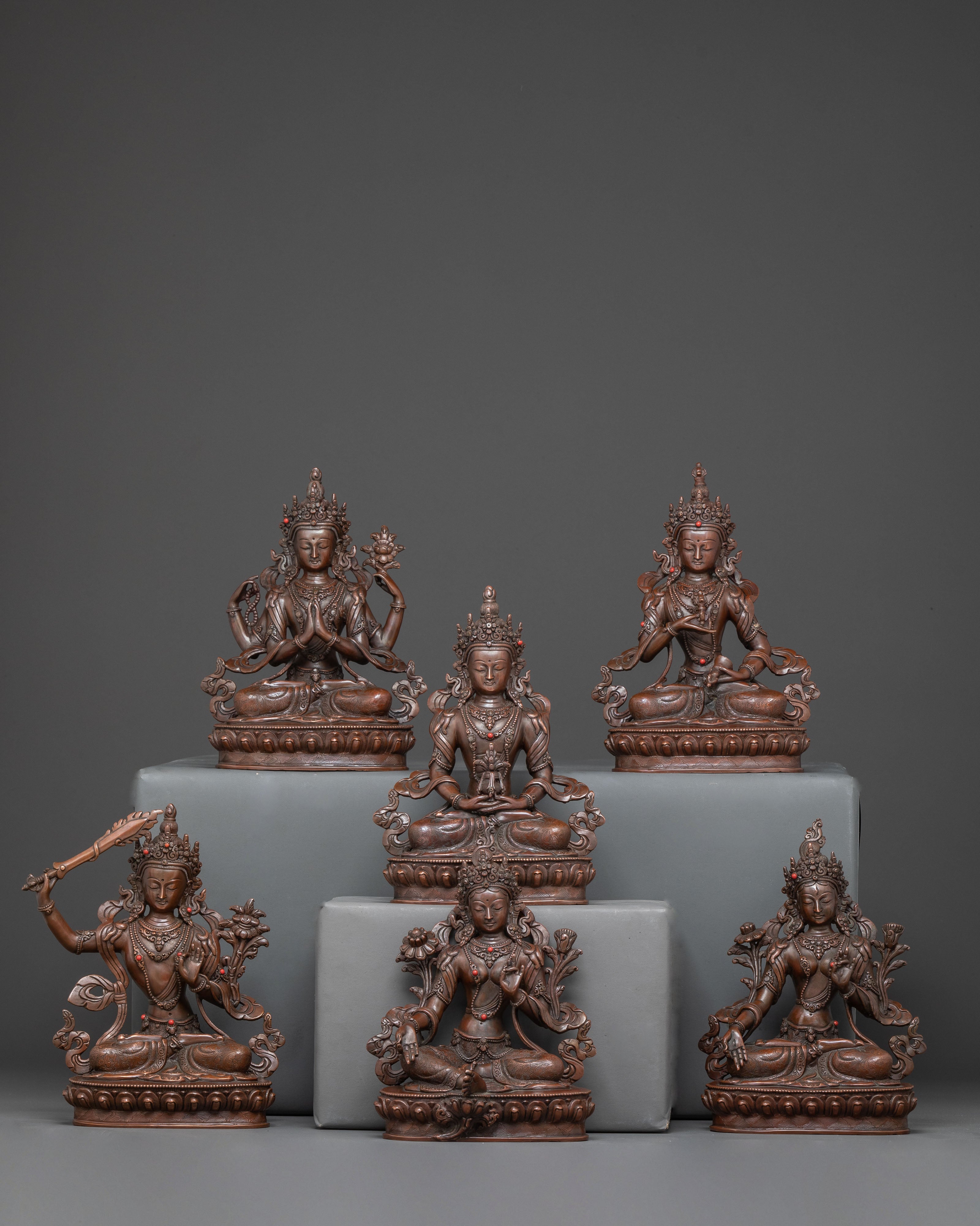 Handmade Bodhisattva Set for Altar Decor | Tibetan Buddhist Deity Collection