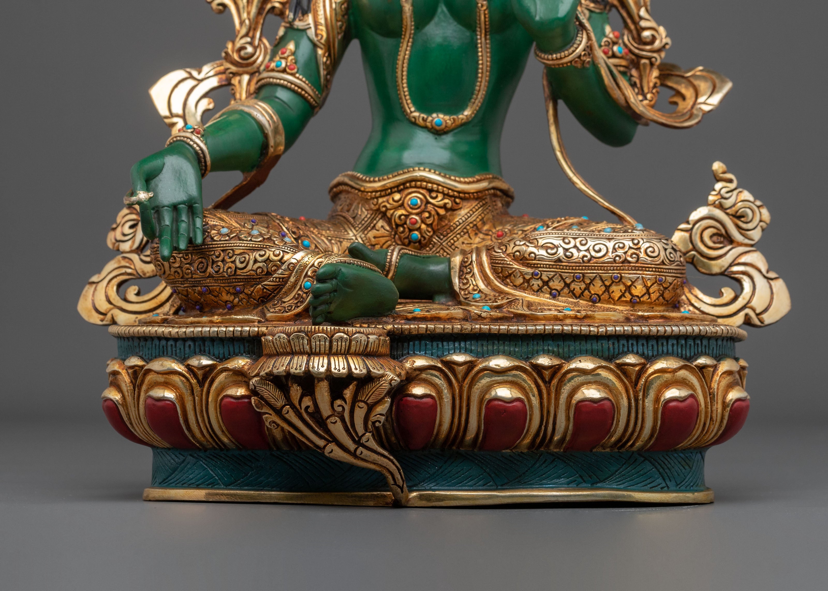 Green Tara Statue | Divine Compassionate Figurine in 24K Gold