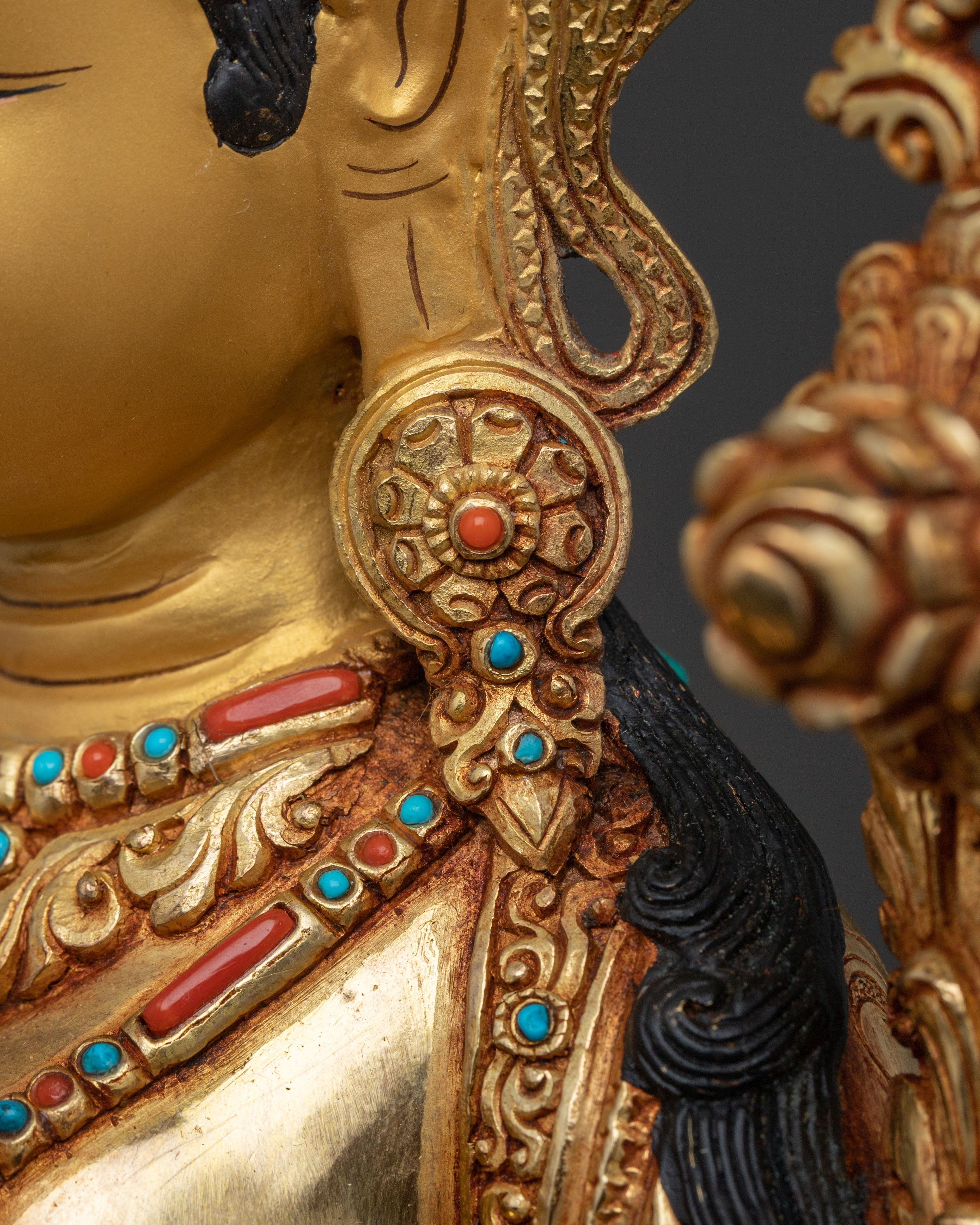 Handcrafted Green Tara Spiritual Statue | Exquisite 24K Gold Gilded