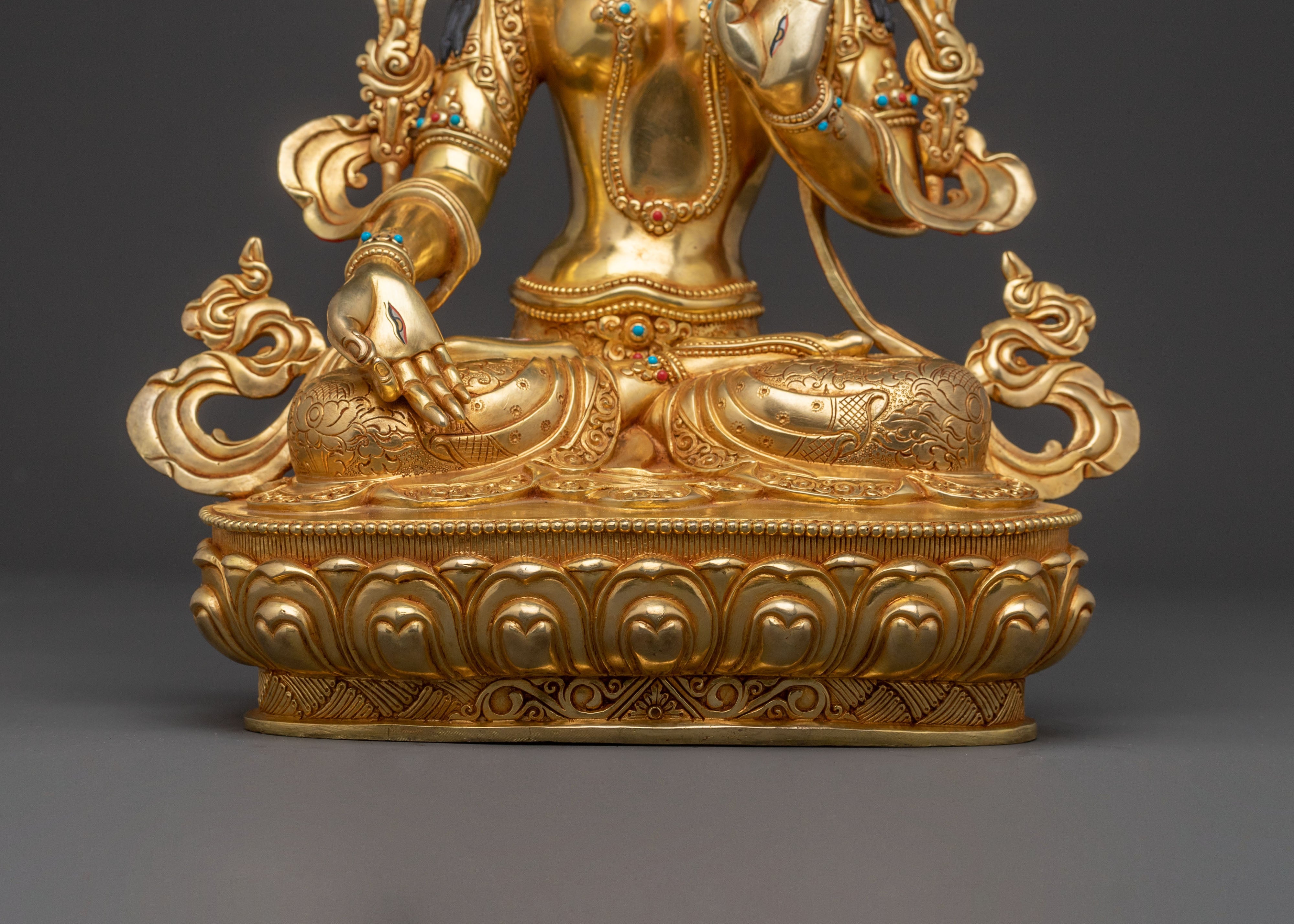 Radiant White Tara Blessing Statue - 24K Gold Gilded Copper