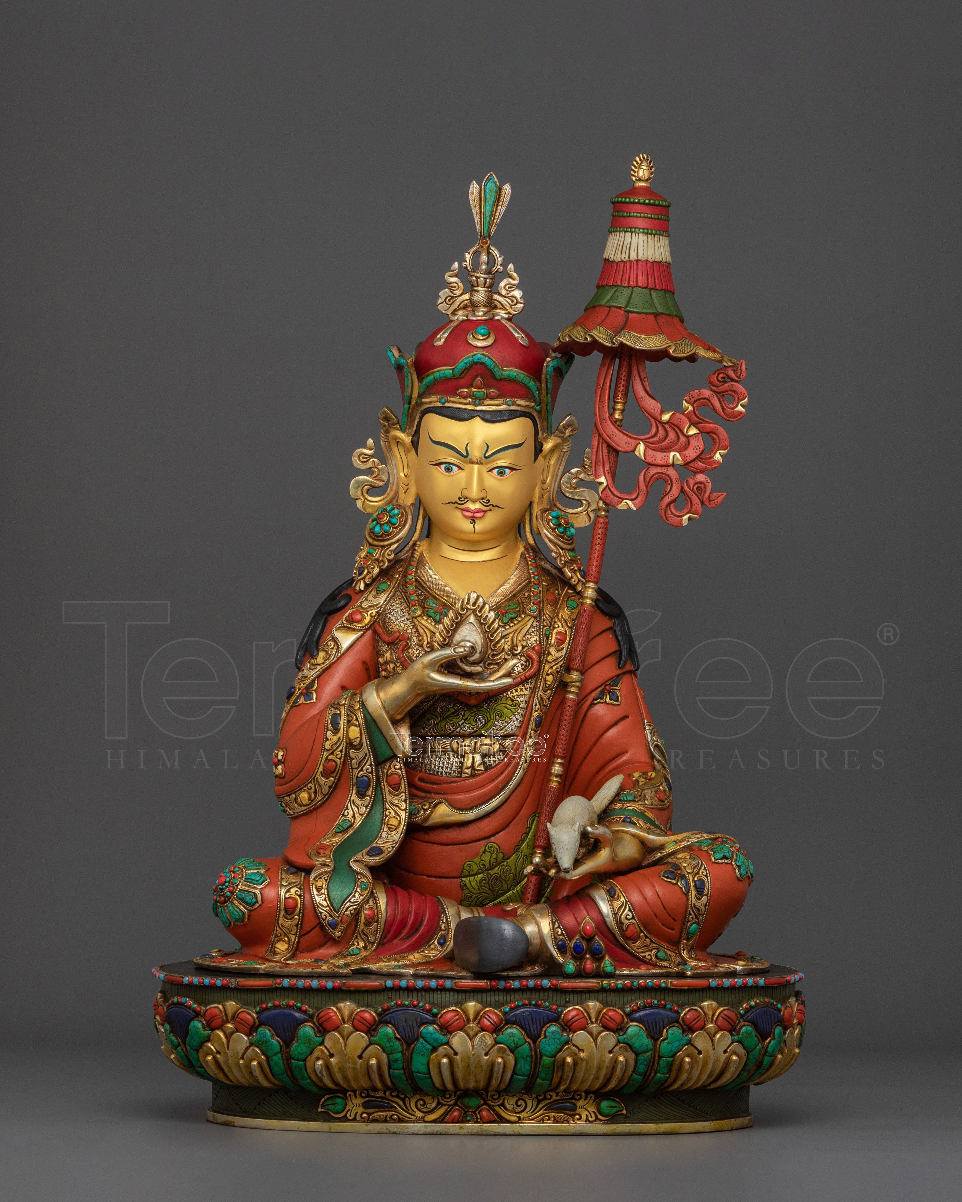 Buddhist Master Guru Norla Sculpture: 24K Gold Gilded Artistry