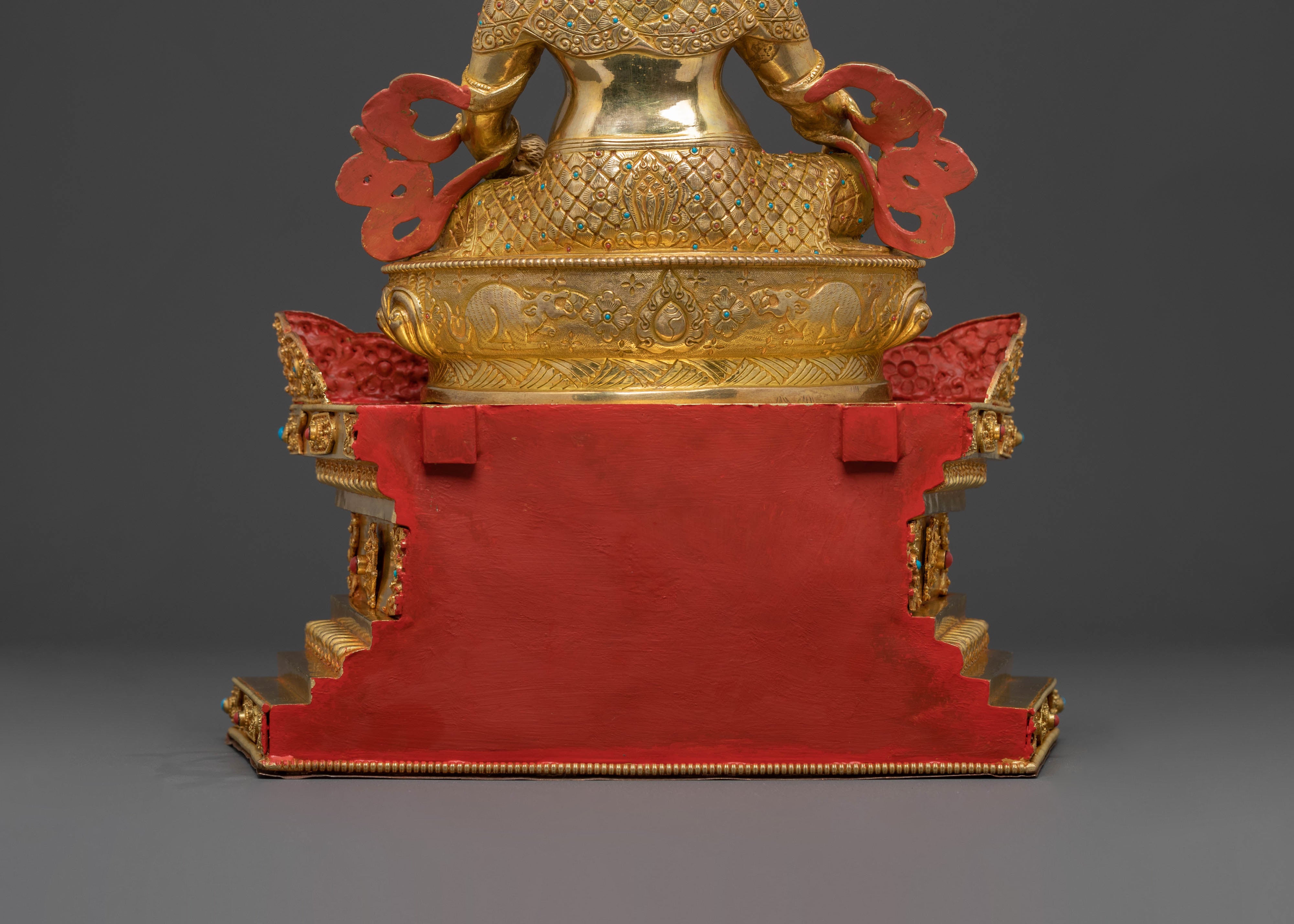 Majestic 24K Gold Gilded Sculpture of Dzambhala on Throne
