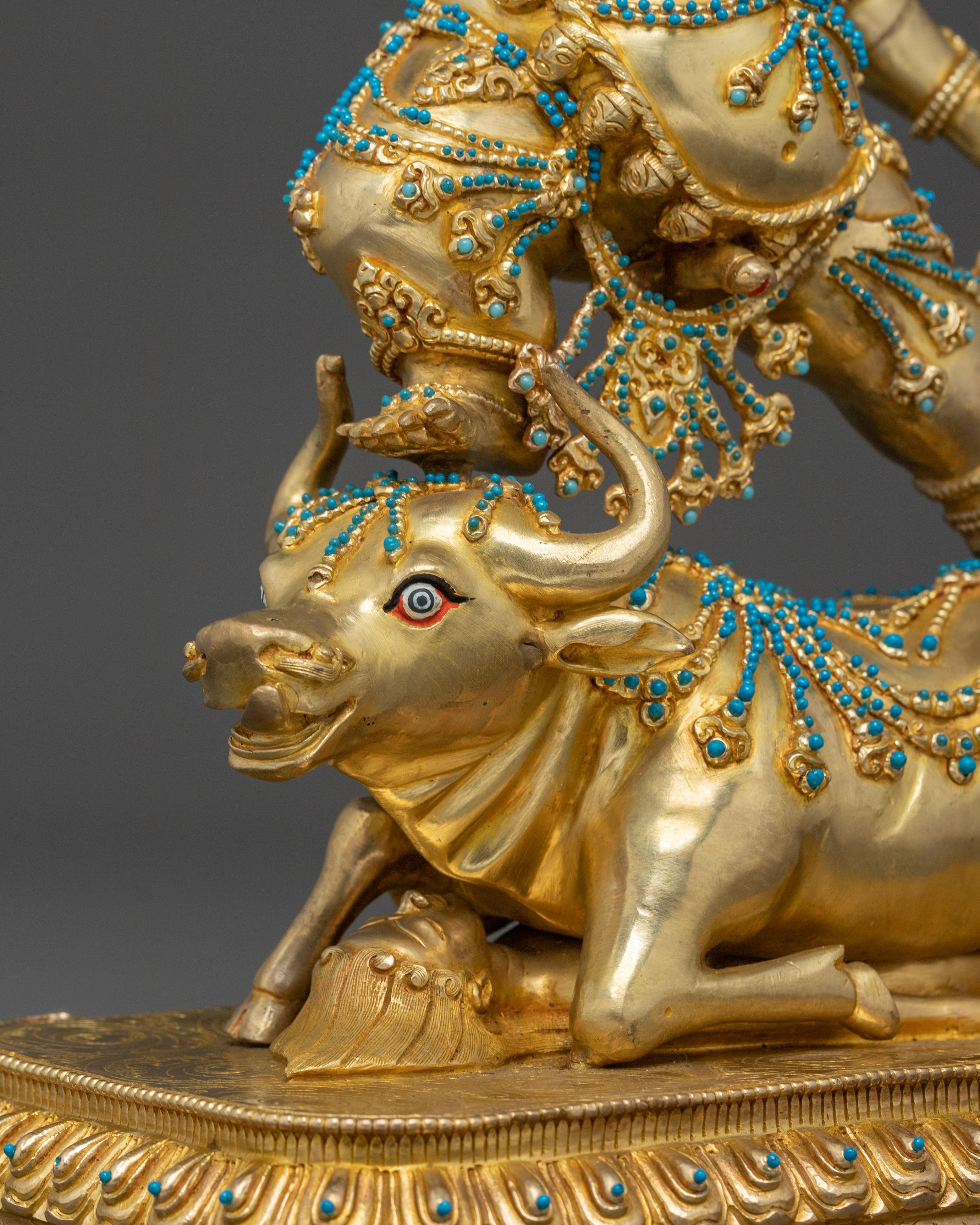 Yama Dharmaraja Sacred Statue: 24K Gold Gilded Protector