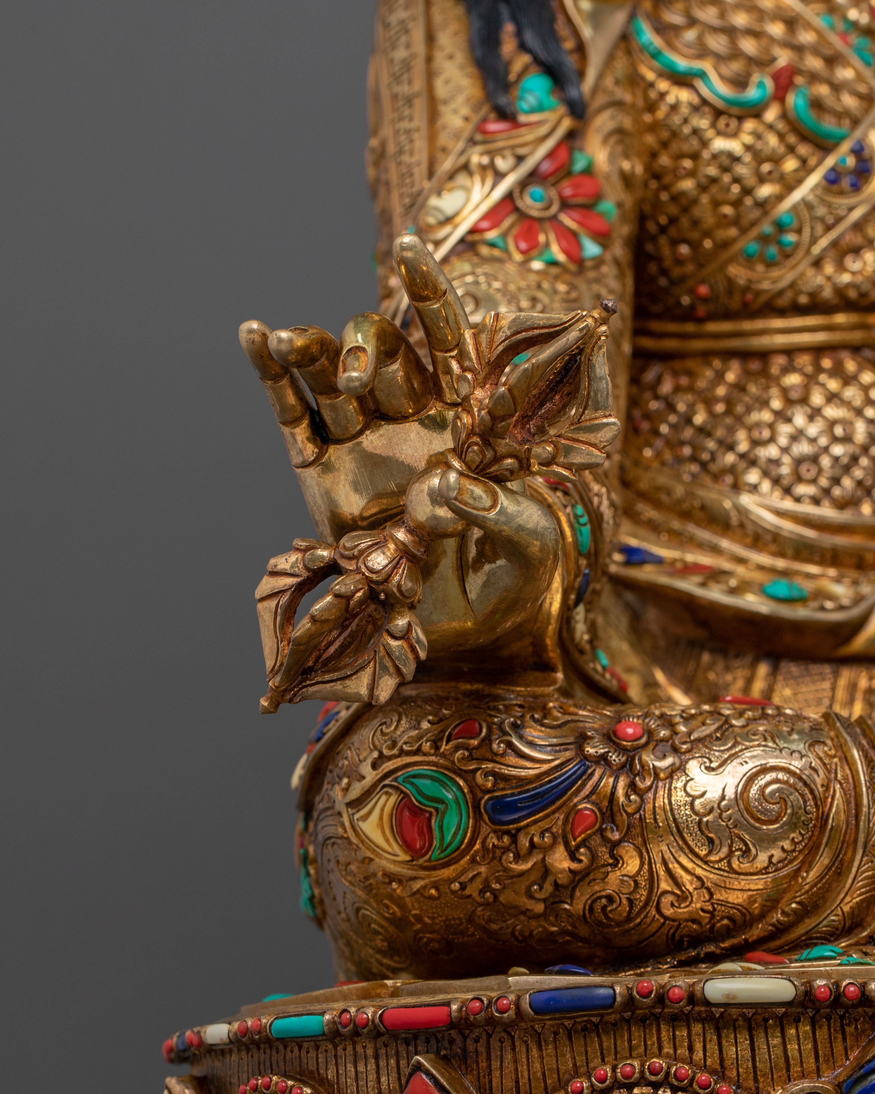 Exquisite 24K Gold Gilded Guru Rinpoche Statue of Spiritual Power