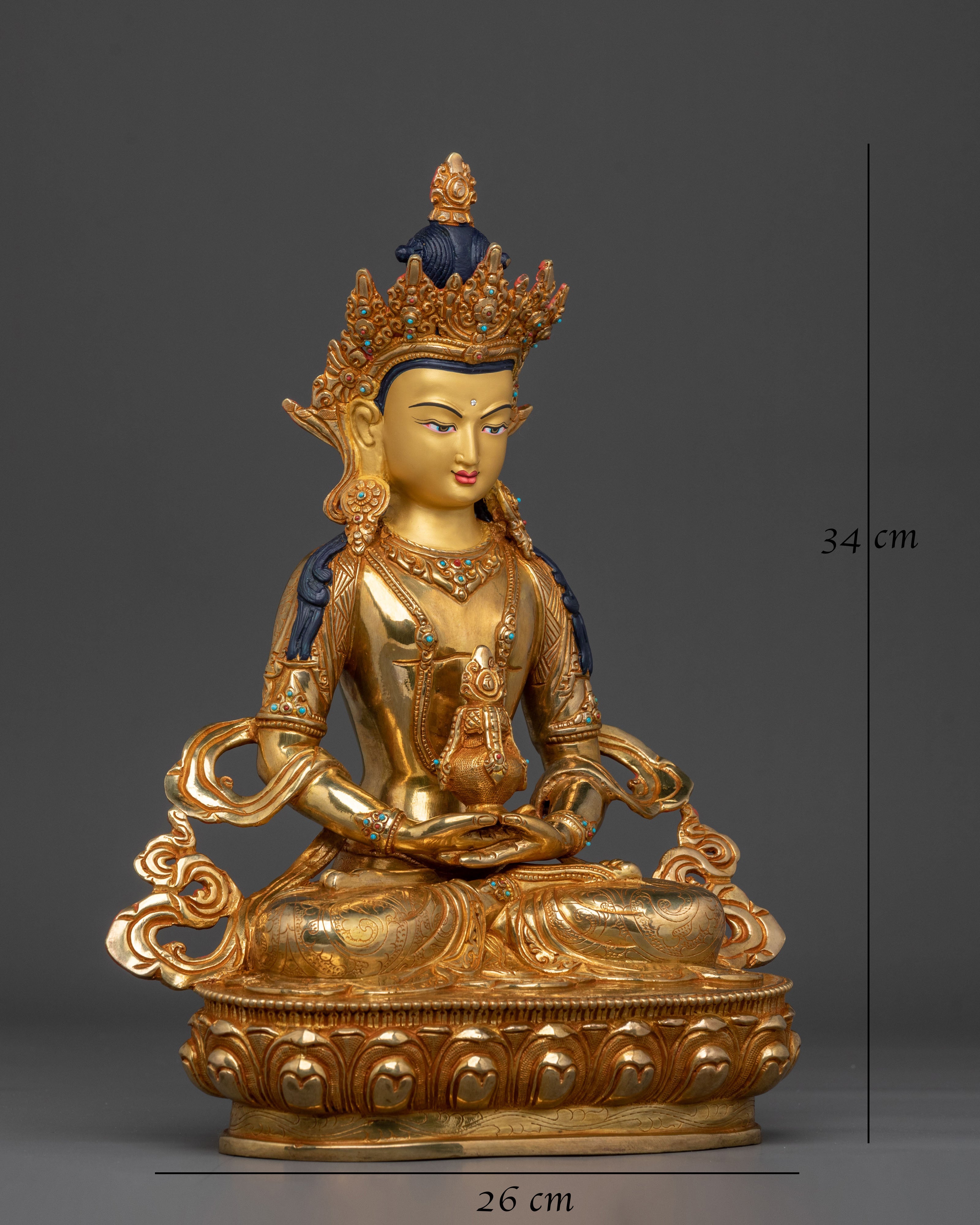 Amitayus Statue: Hand-Gilded 24K Gold Figurine