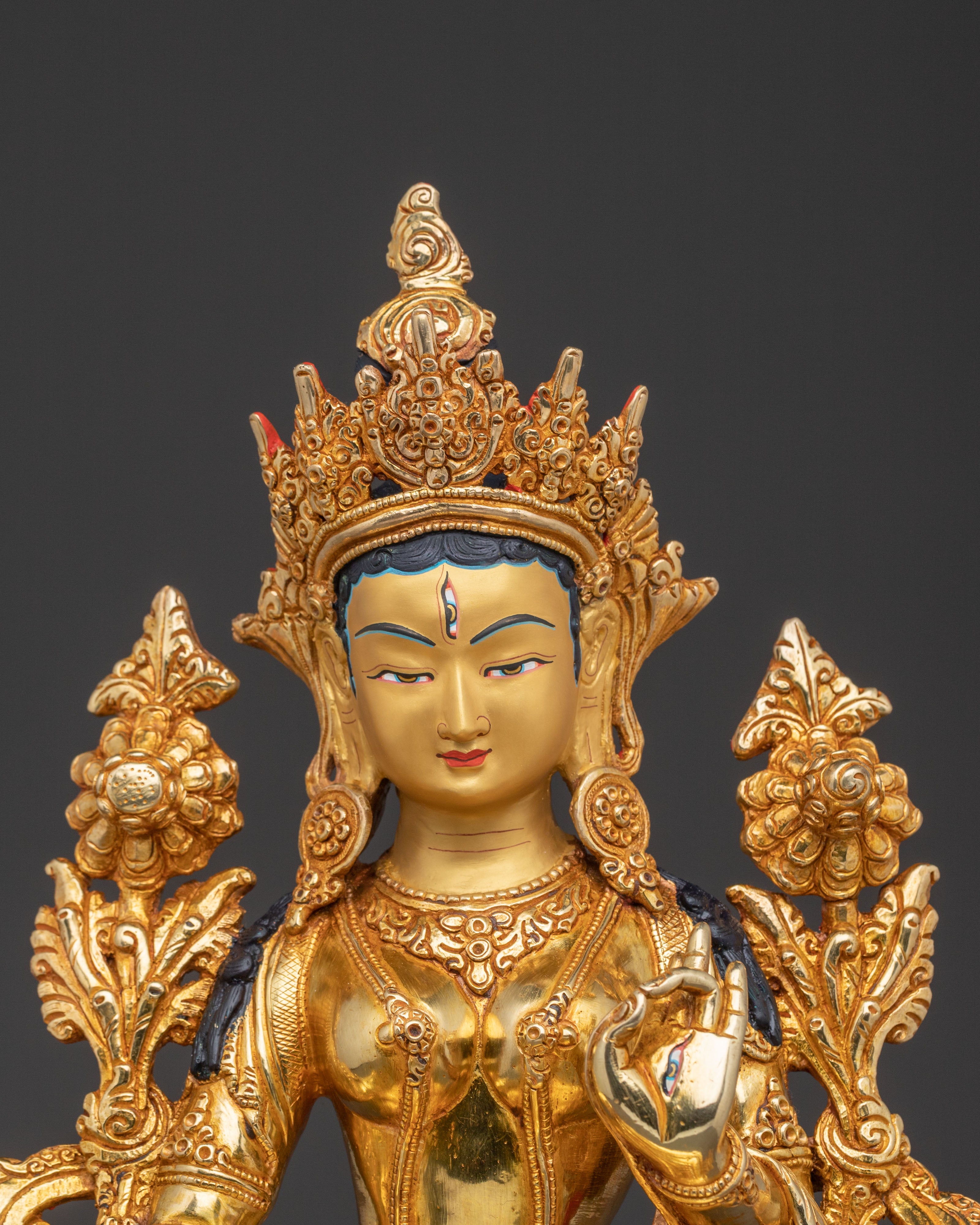 White Tara Healing Statue – Serene Gilded Copper