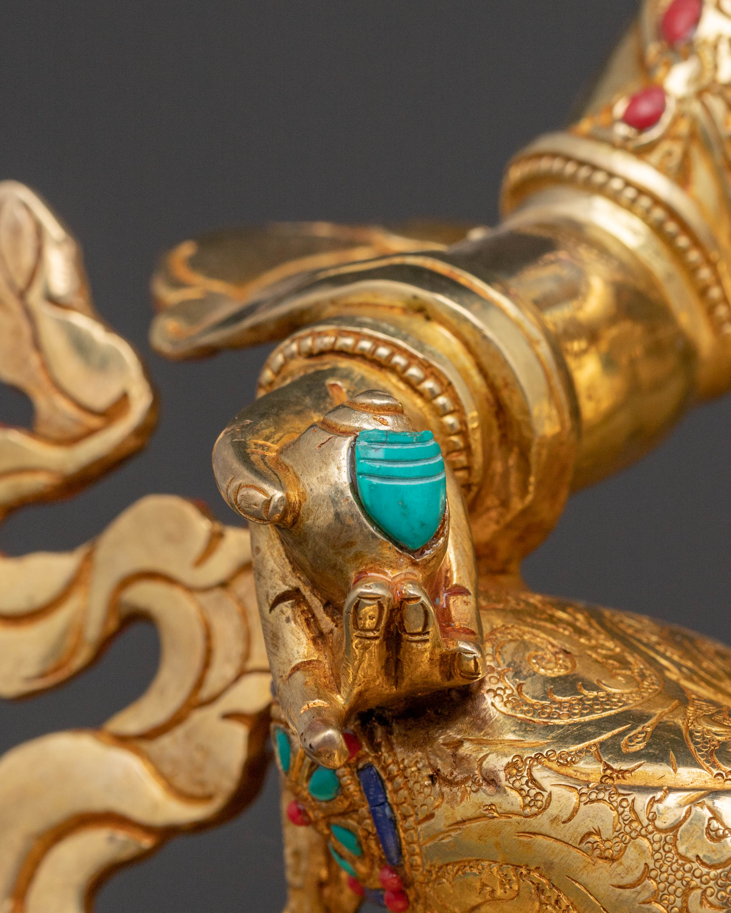 Handcrafted Dzambhala Blessing Statue – 24K Gold Gilded Copper Statue