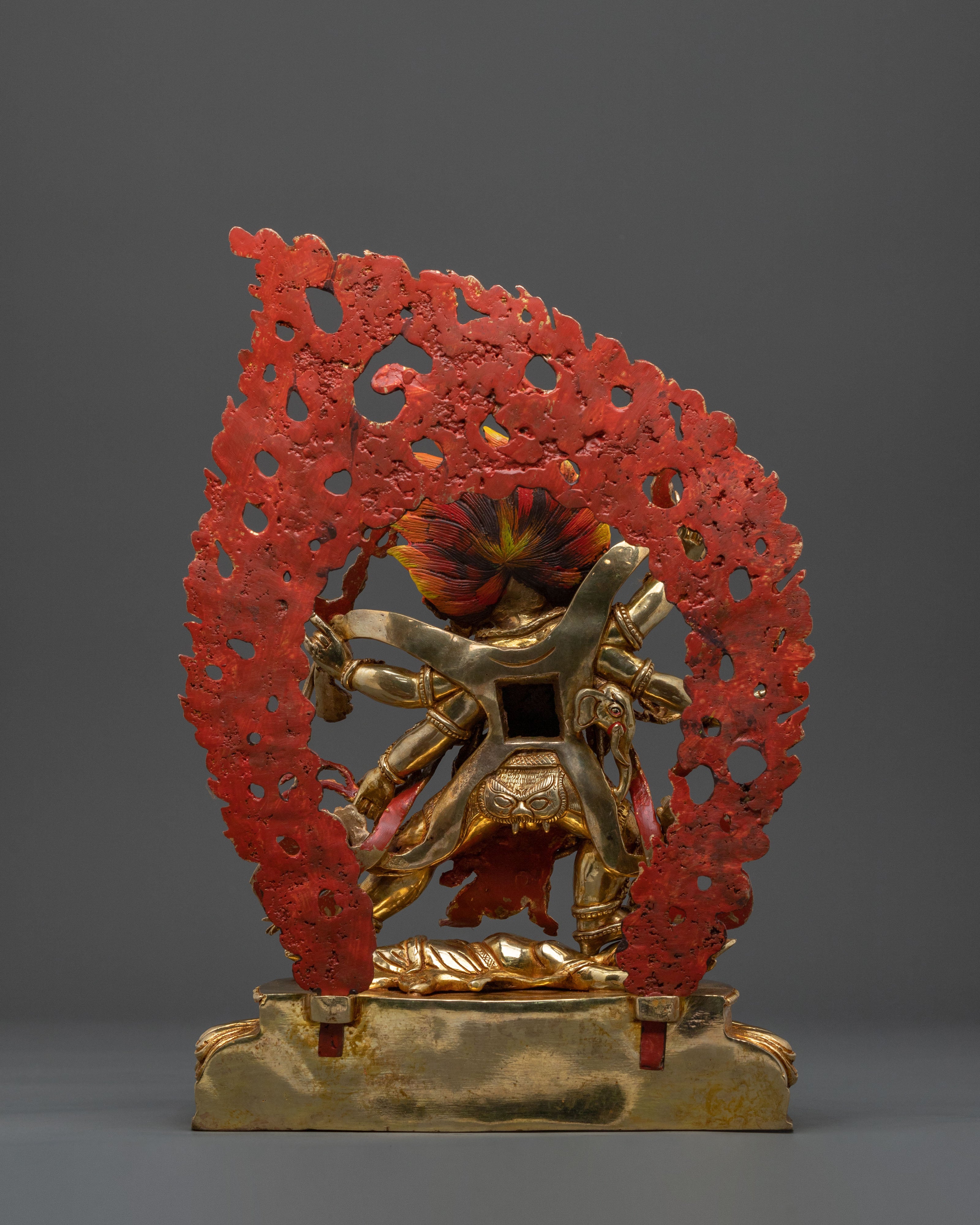 Six Armed Mahakala Golden Statue | Buddhist Protector