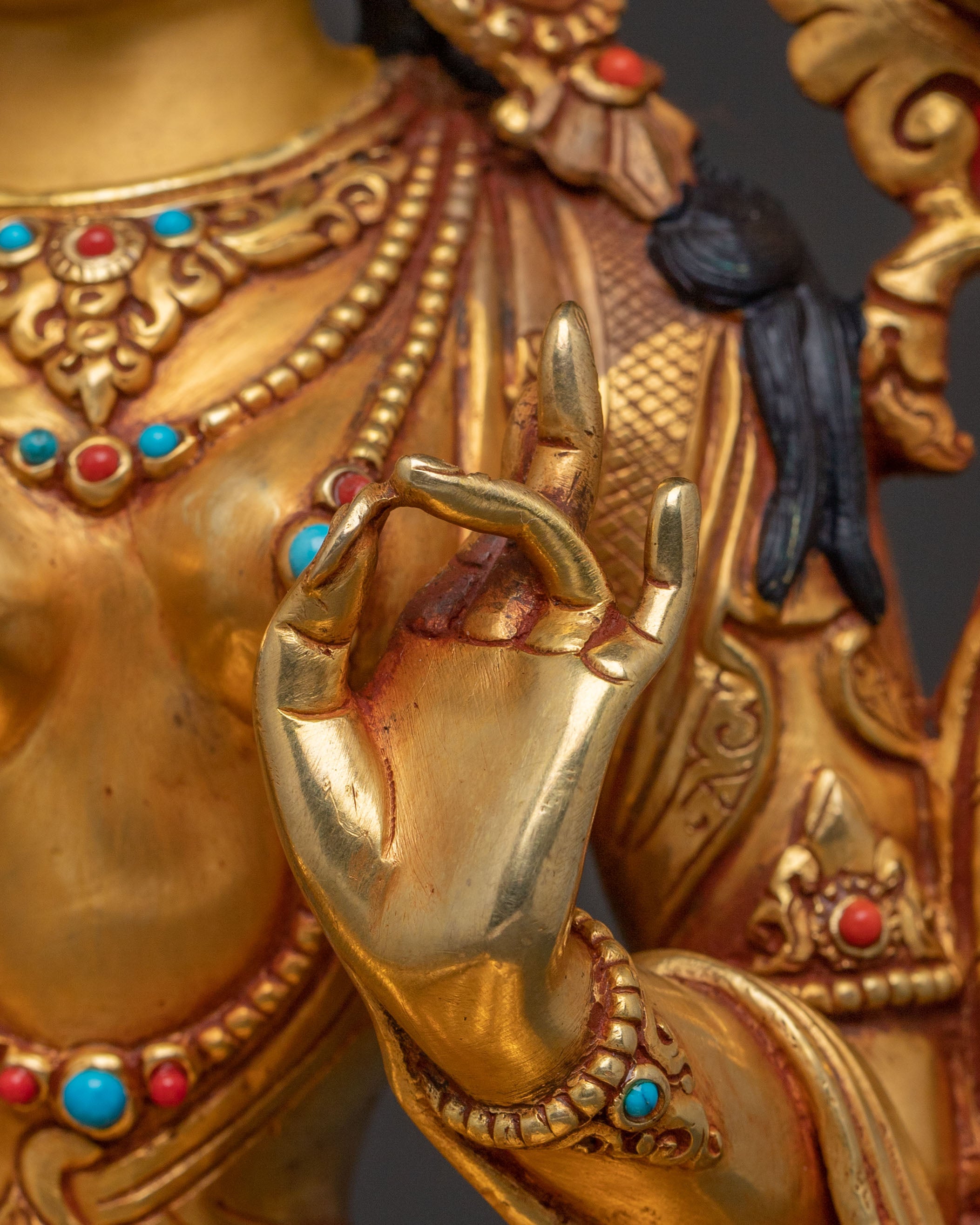 Green Tara Swift Protection Statue - Radiant Hand-Gilded Copper