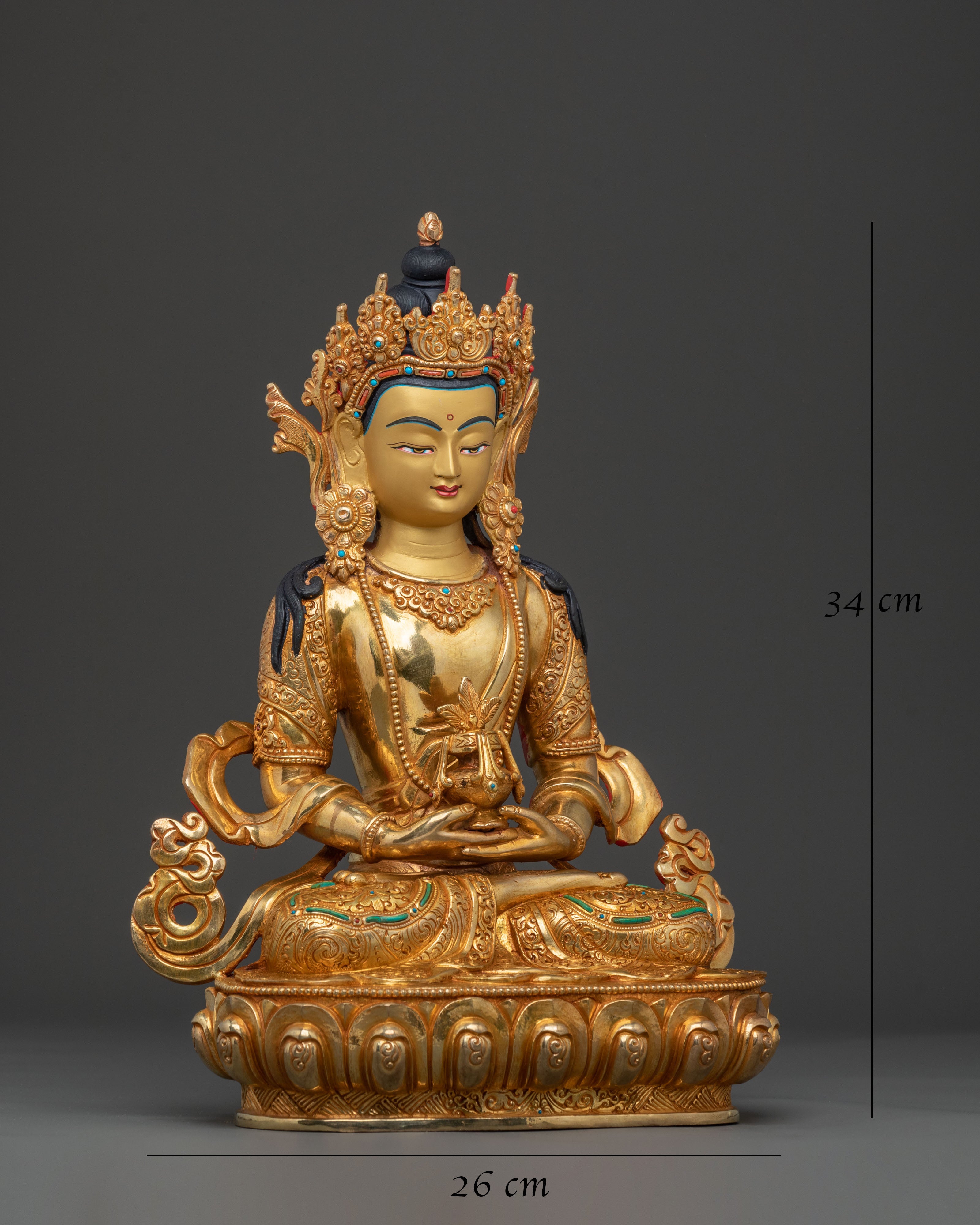 Handmade Amitayus Longevity Statue | 24K Gold Gilded