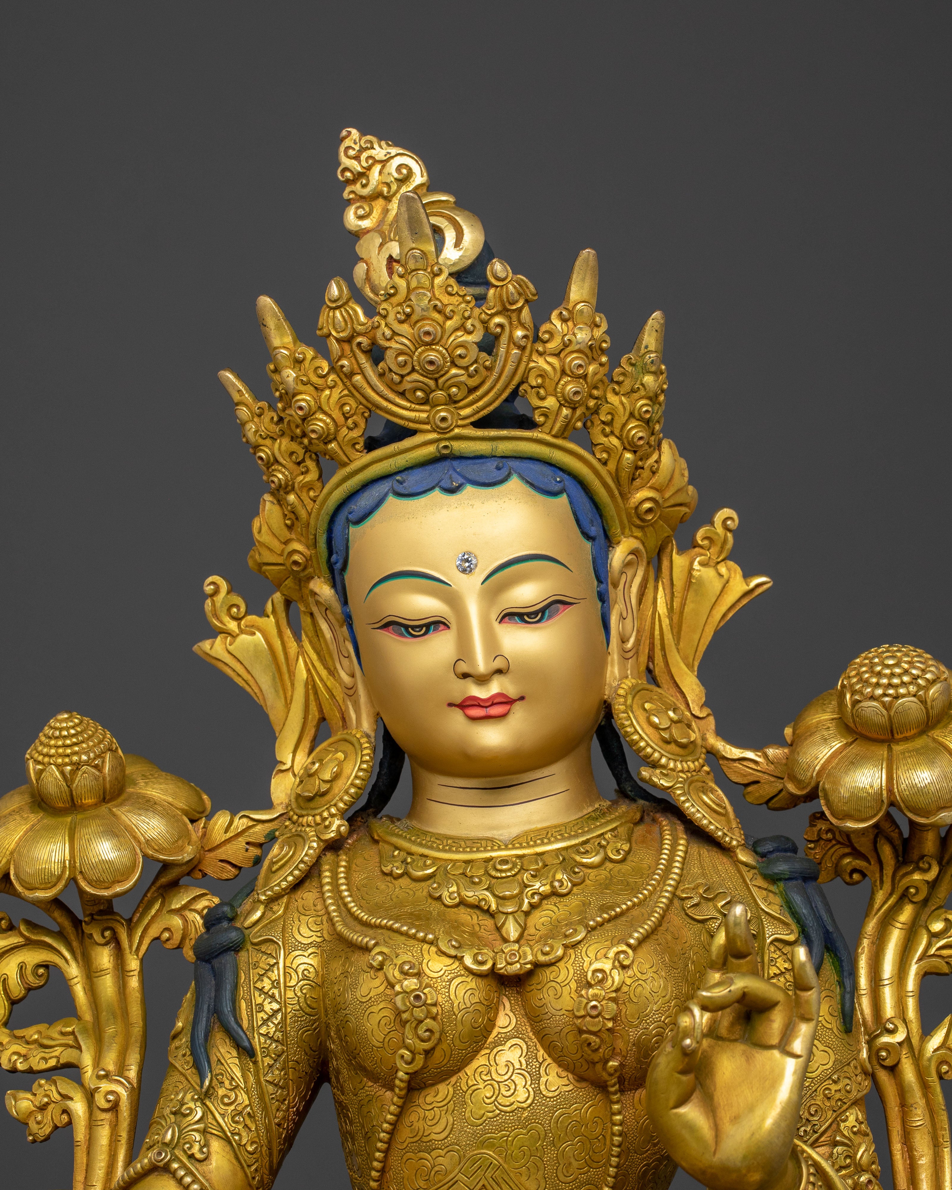 Green Tara Healing Deity Statue – 24K Gilded Serenity