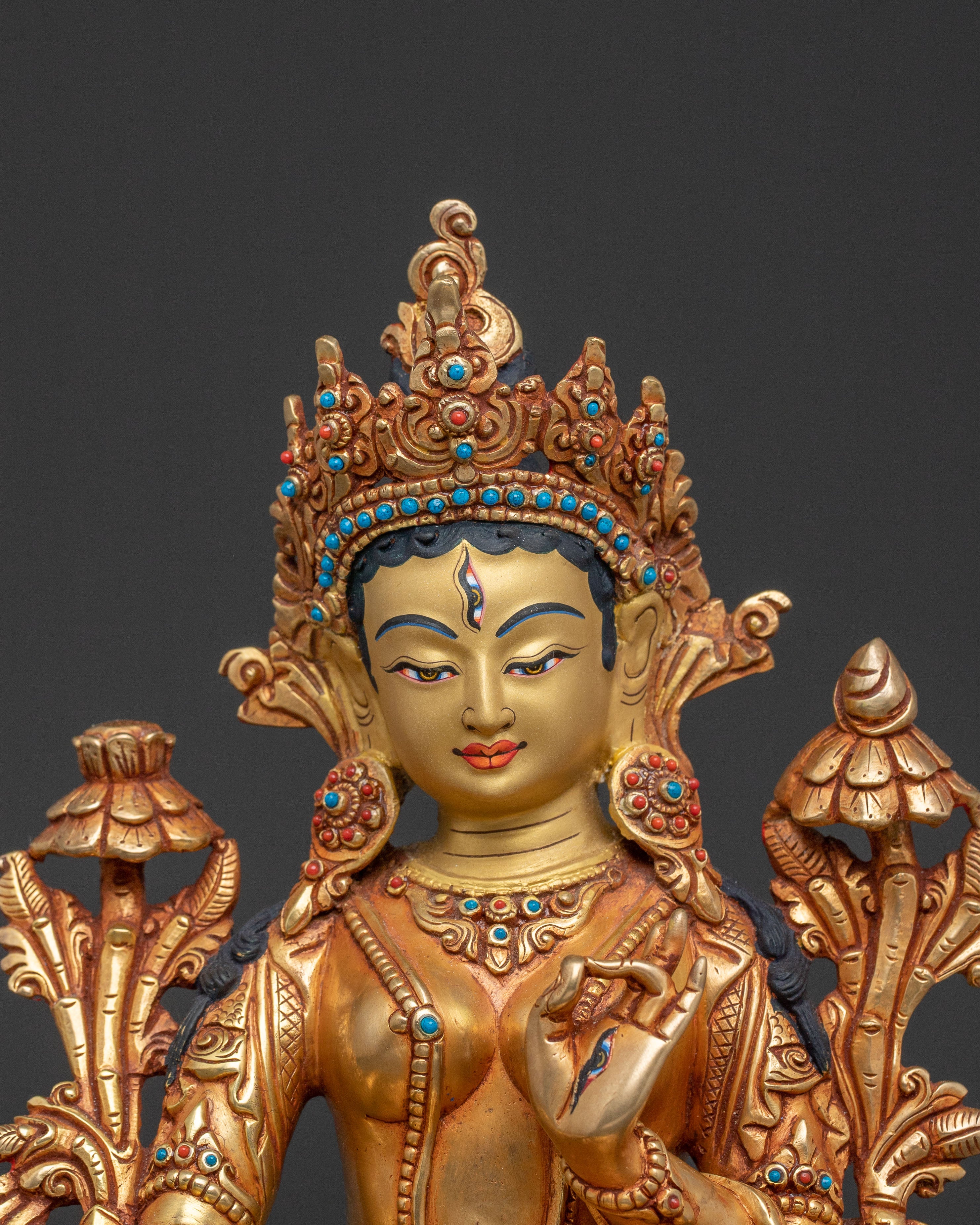 White Tara Copper Handcrafted Statue | Serene Gilded Art