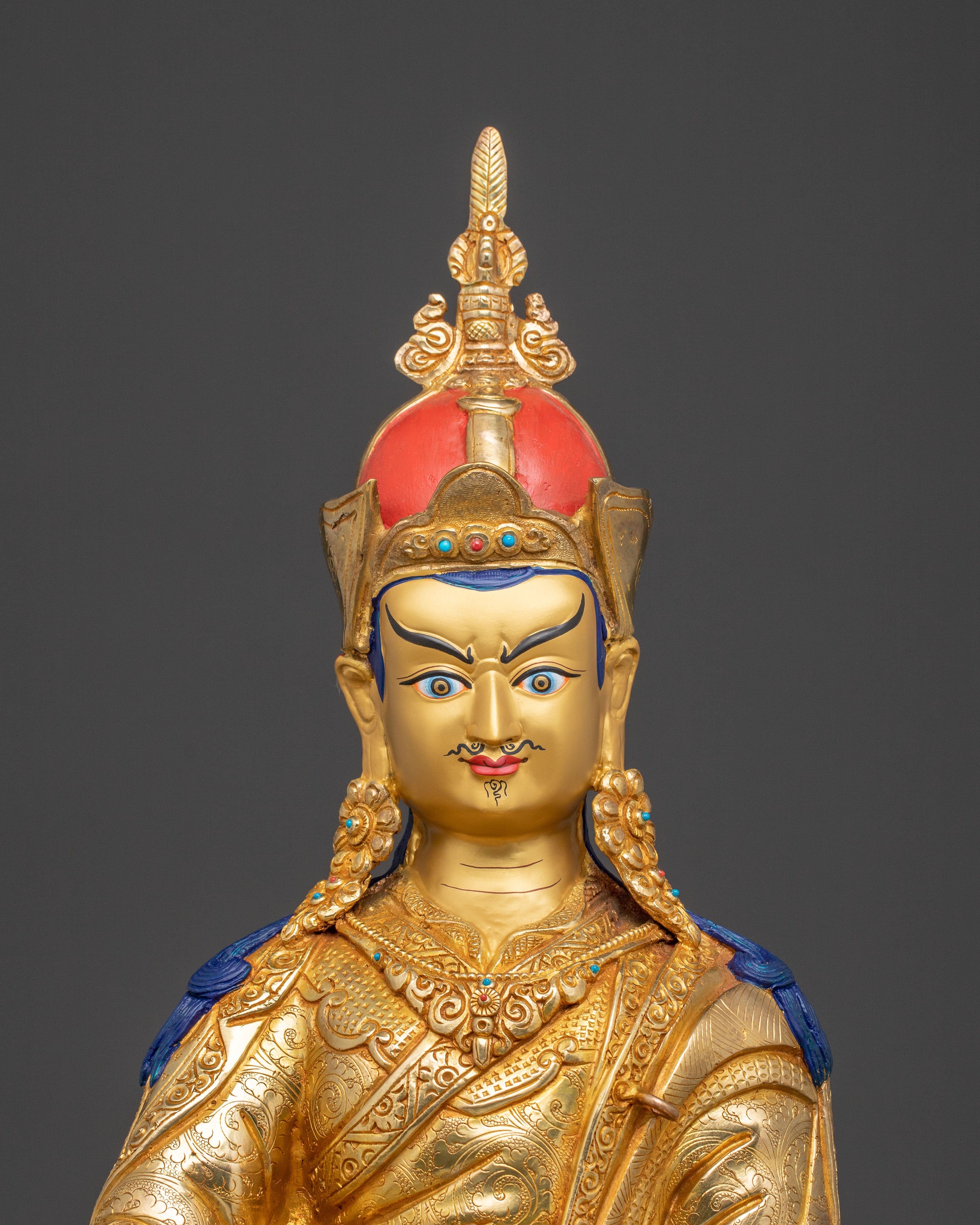 Golden Lotus Born Guru Rinpoche Sacred Statue – Hand-Gilded Copper