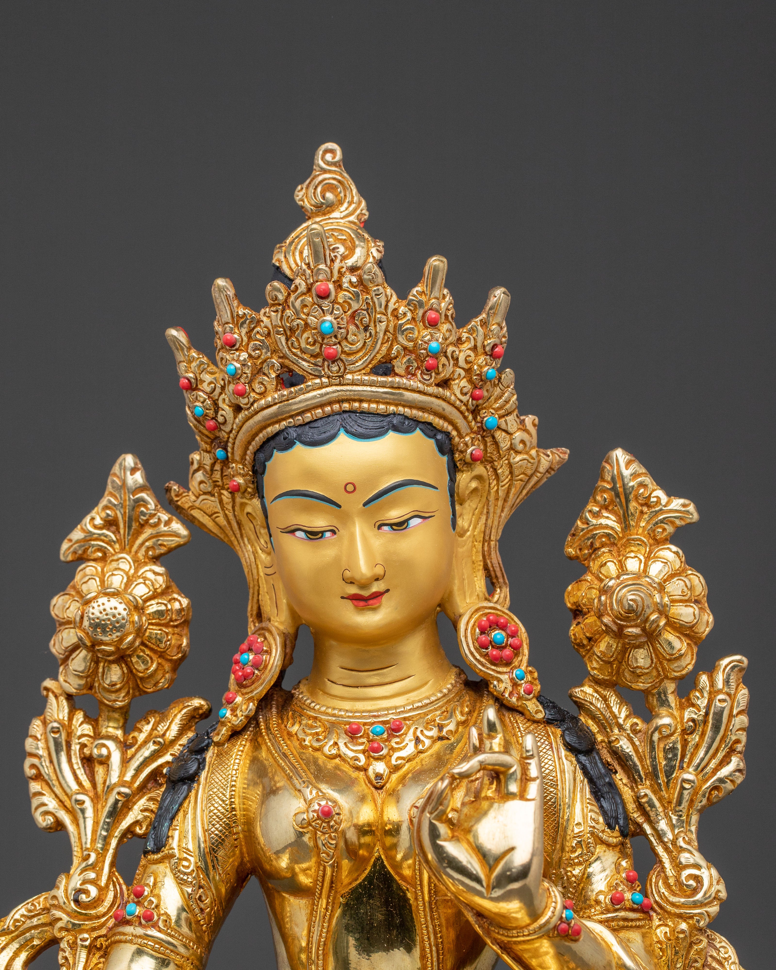 Golden Green Tara Statue for Protection | Altar Decor